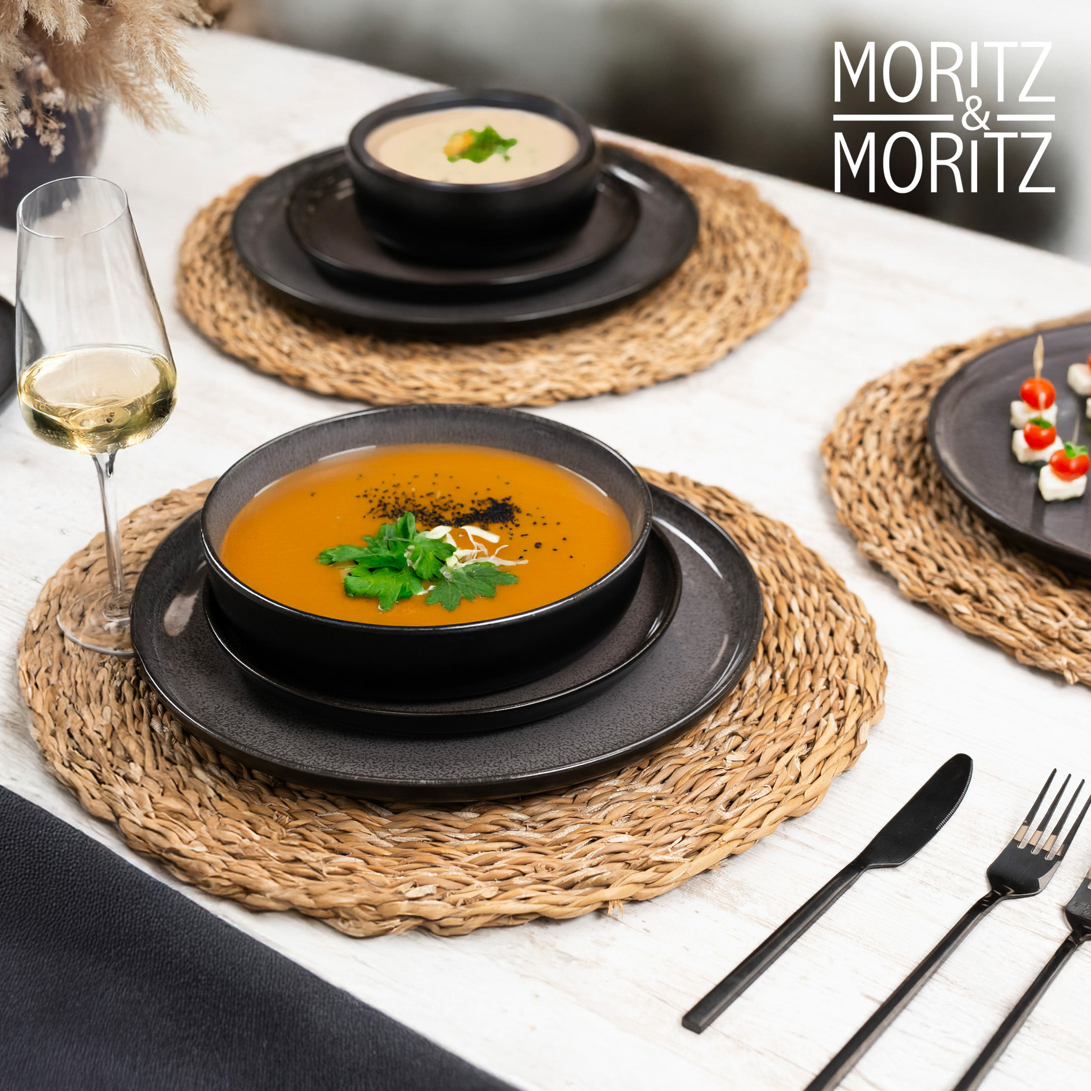 VIDA 24-teilig Geschirrset mit Müslibowls Anthrazit