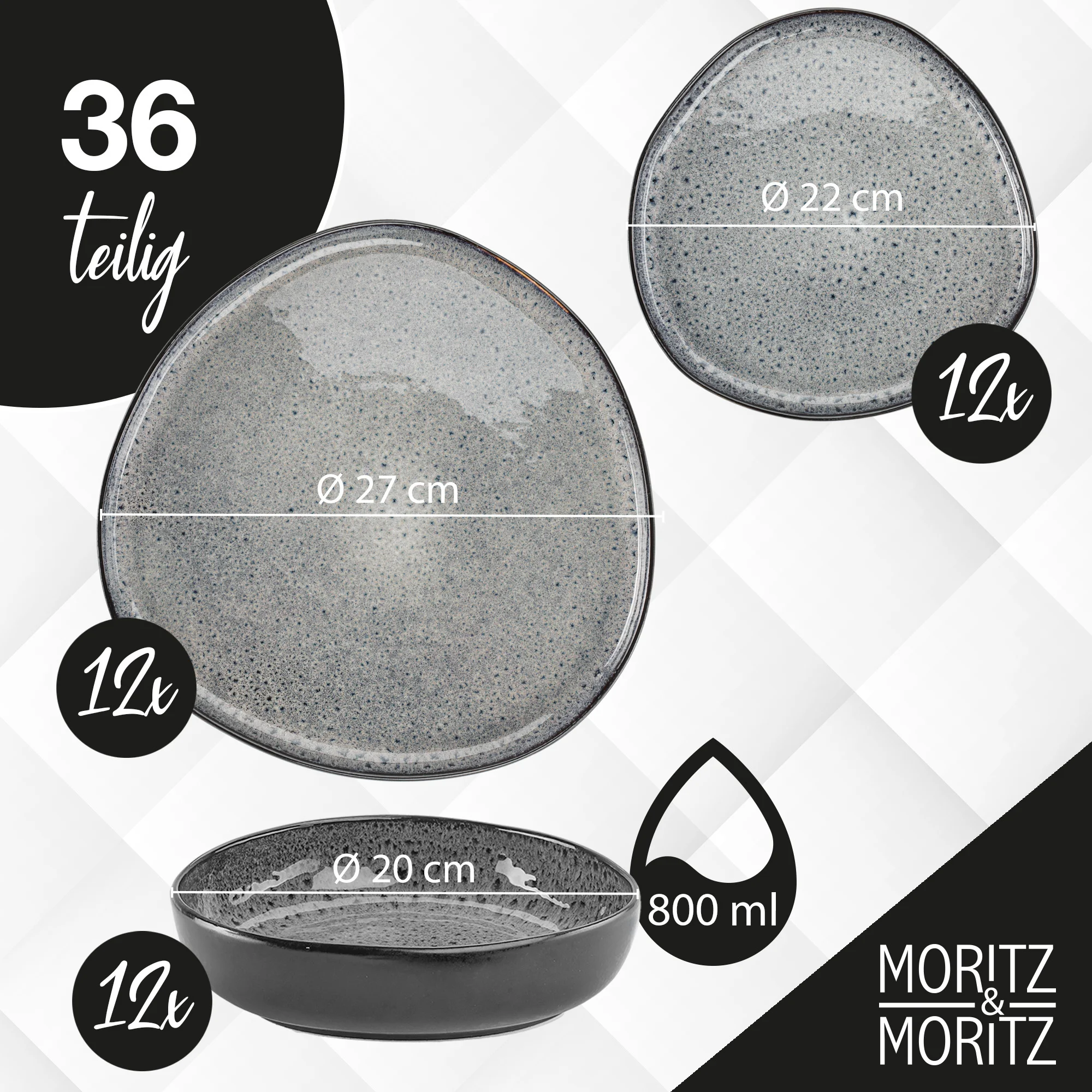 ORGANIC 36tlg Geschirr Set Grau für 12 Personen ORGANIC 36tlg Geschirr Set Grau für 12 Personen