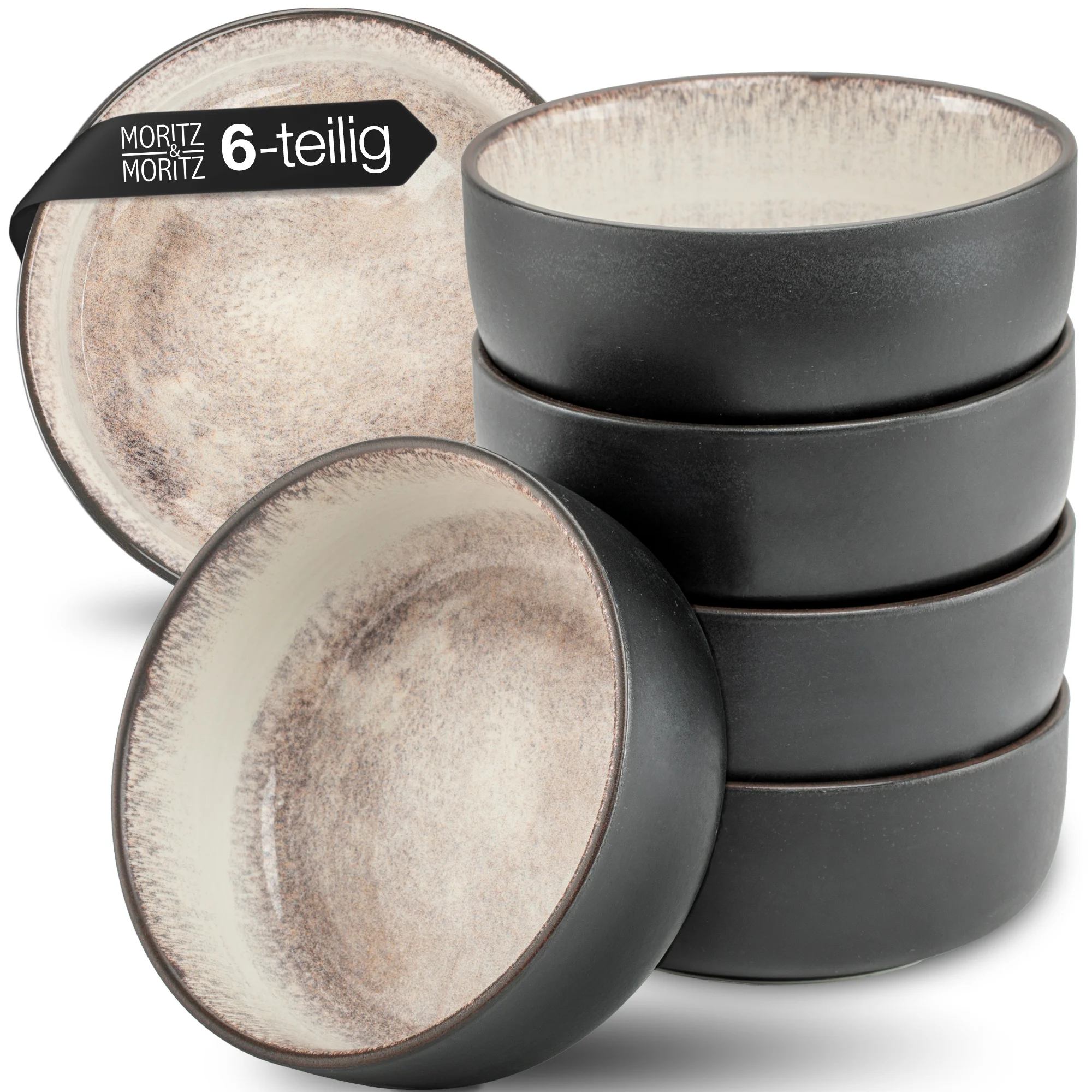 VIDA 6-teilig Müslibowl – Set Beige, zwei beige Müslischalen aus Keramik, Form, nebeneinander auf hellem Untergrund platziert
