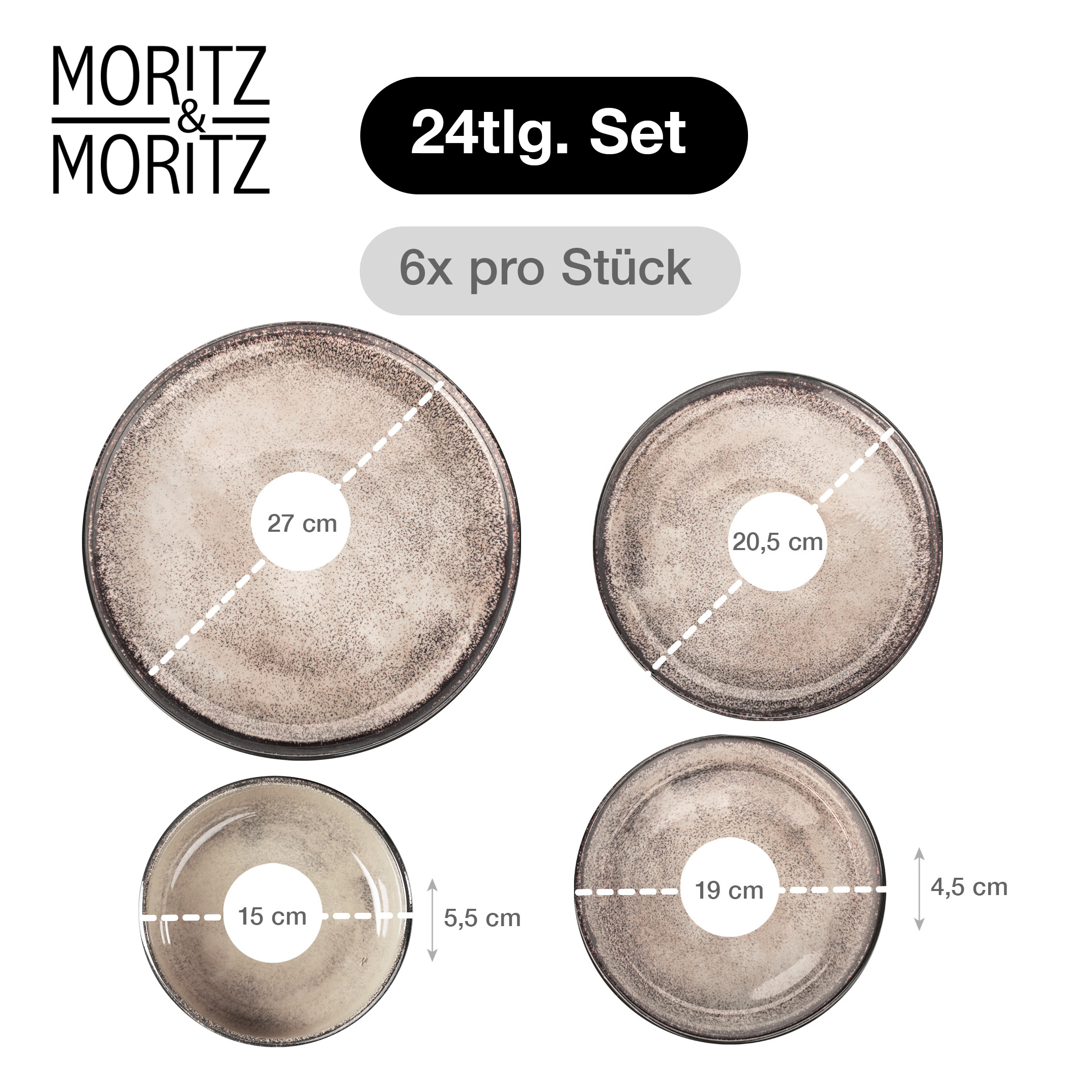 VIDA 24tlg Geschirrset mit Müslibowls Beige