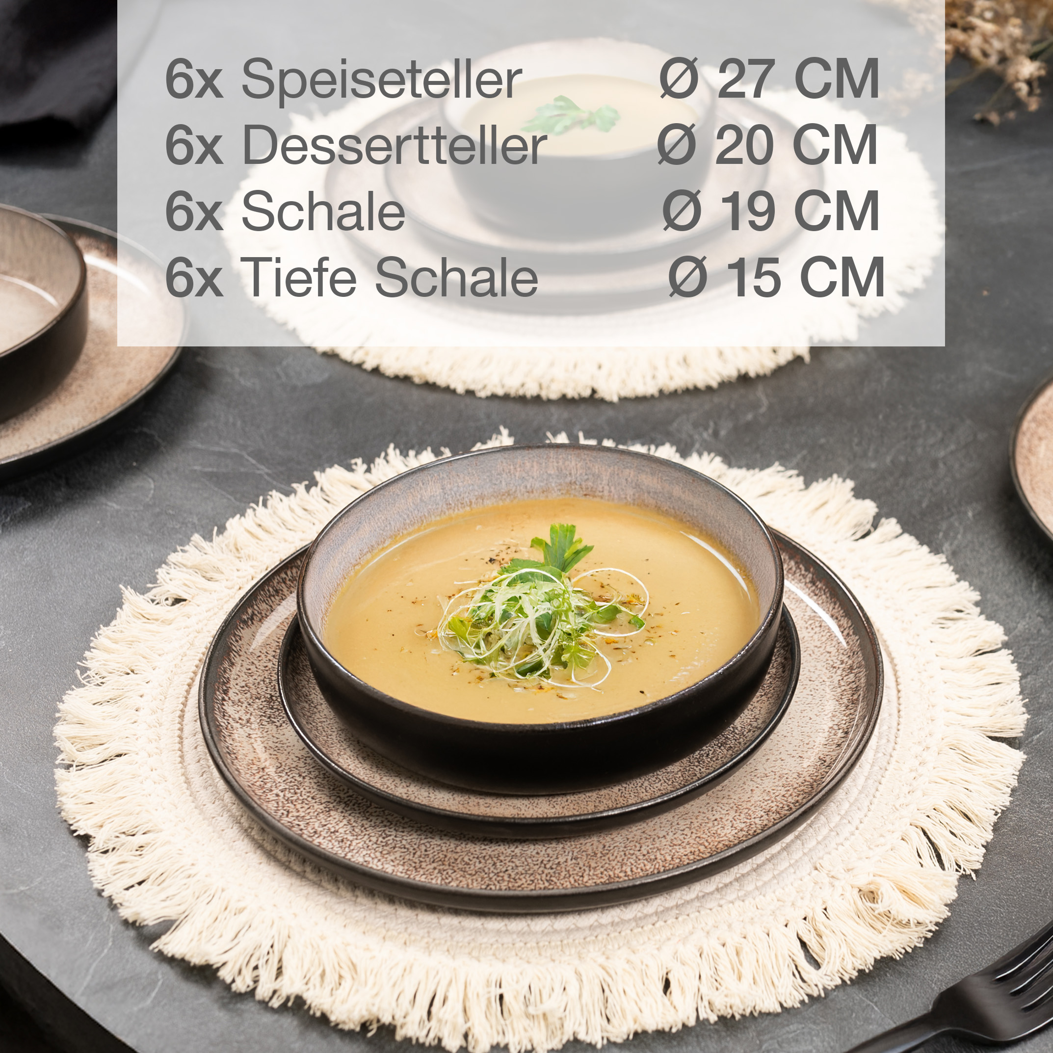 VIDA 24-teilig Geschirrset mit Müslibowls Beige
