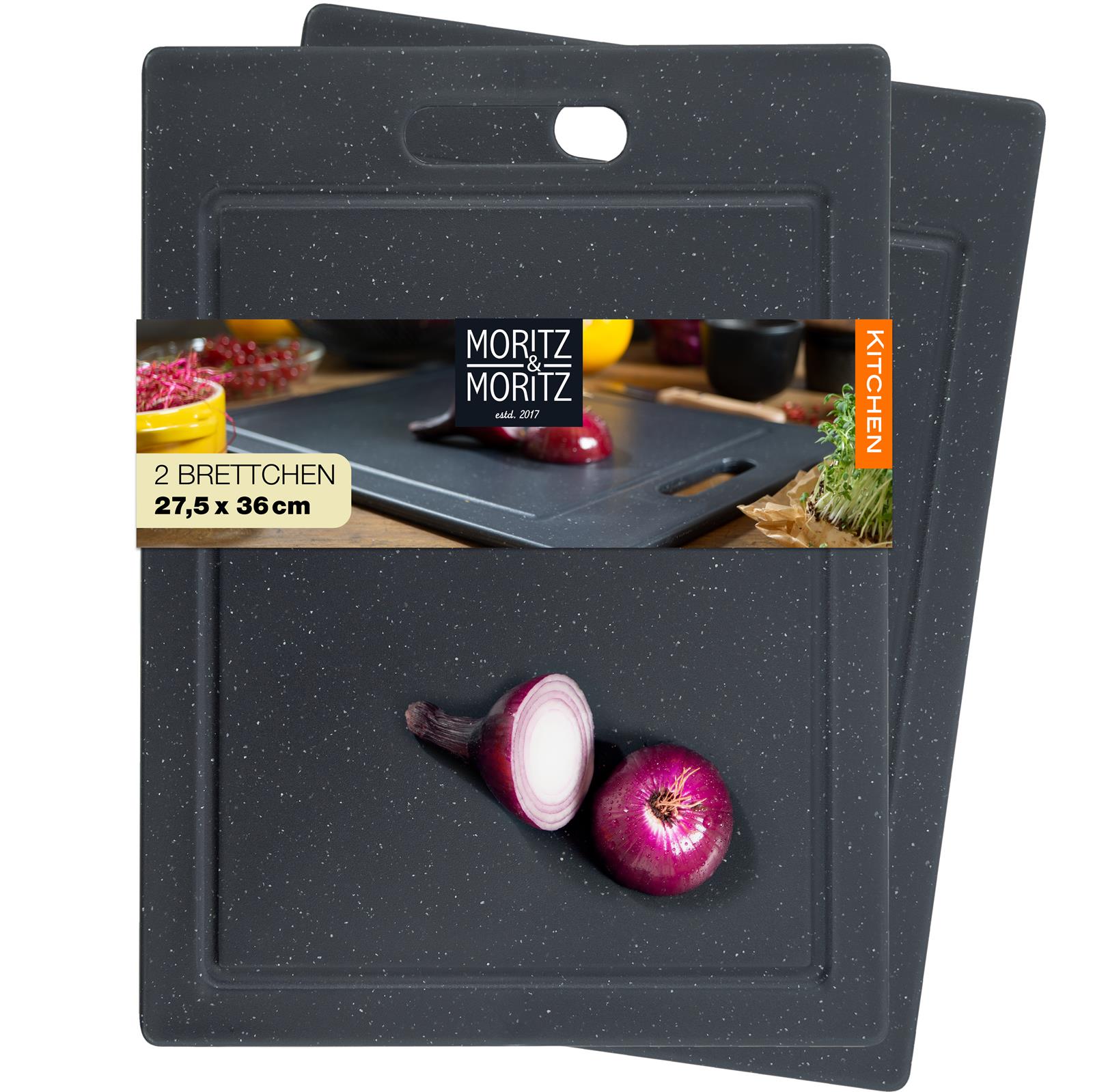 2x Schneidebretter Kunststoff – 36 x 27,5 cm, zweiteiliges Schneidebrett-Set aus schwarzem Granit, rechteckig mit