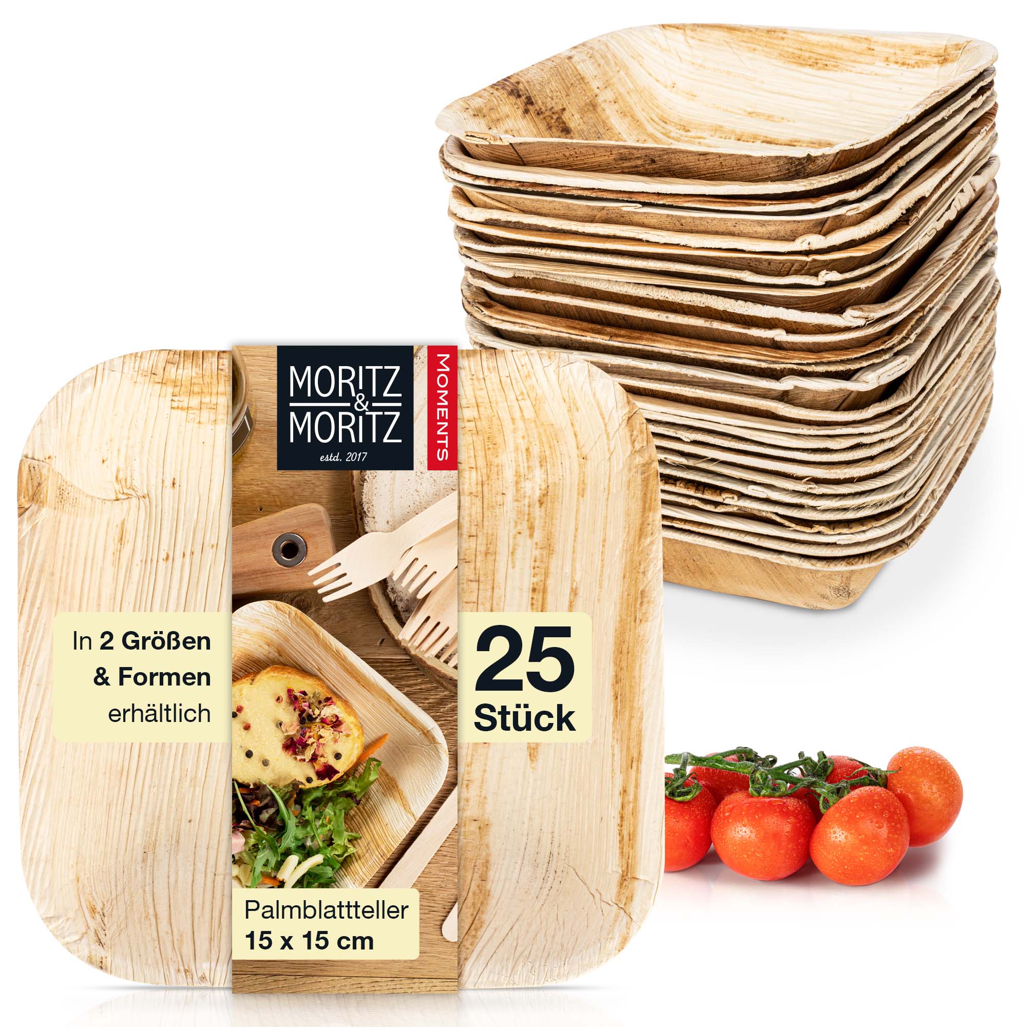Palmblattgeschirr Schüssel eckig – 25 Stück – 15 x 15 cm, quadratische Palmblatt-Schale 15x15 cm, umweltfreundliches