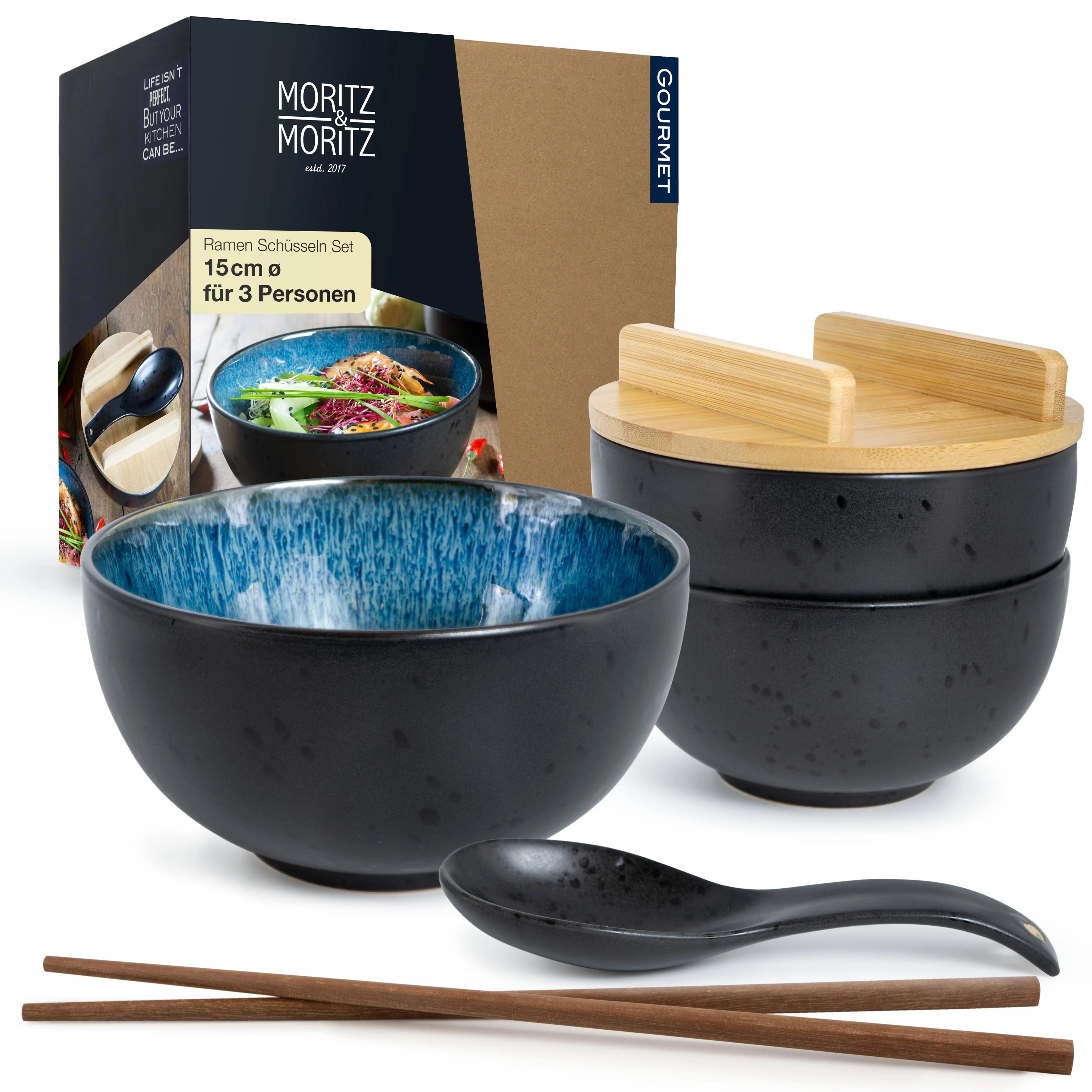 3er Set SOLID Ramen blau Reaktiv inkl. Deckel und Löffel