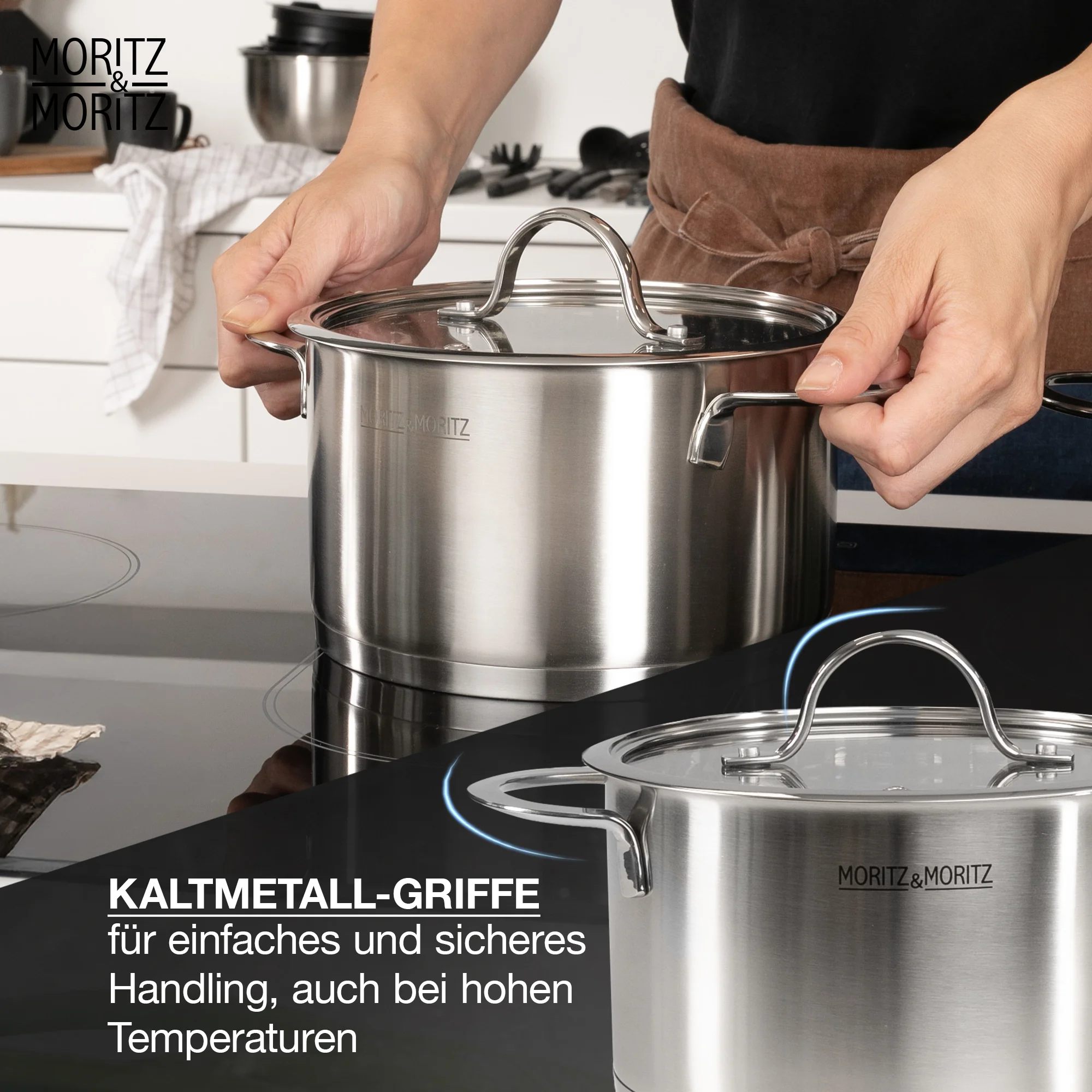 Topf, 5-teilig, aus Edelstahl, im Geschirrkorb der Spülmaschine