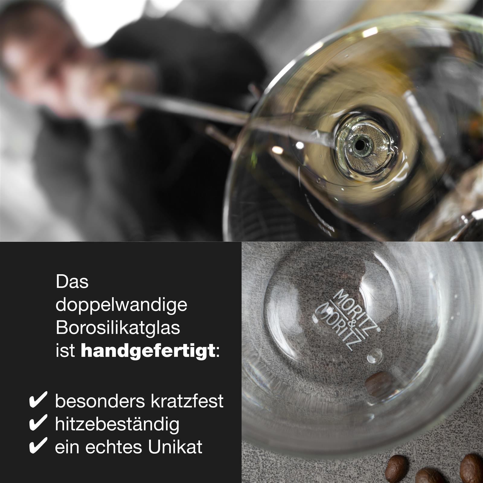 Bild zeigt einen eleganten Milano-Glas-Behälter mit 60ml Fassungsvermögen, geeignet für stilvolle Getränkeservierung oder als dekoratives Element. Hochwertiges Design von Moritz & Moritz.