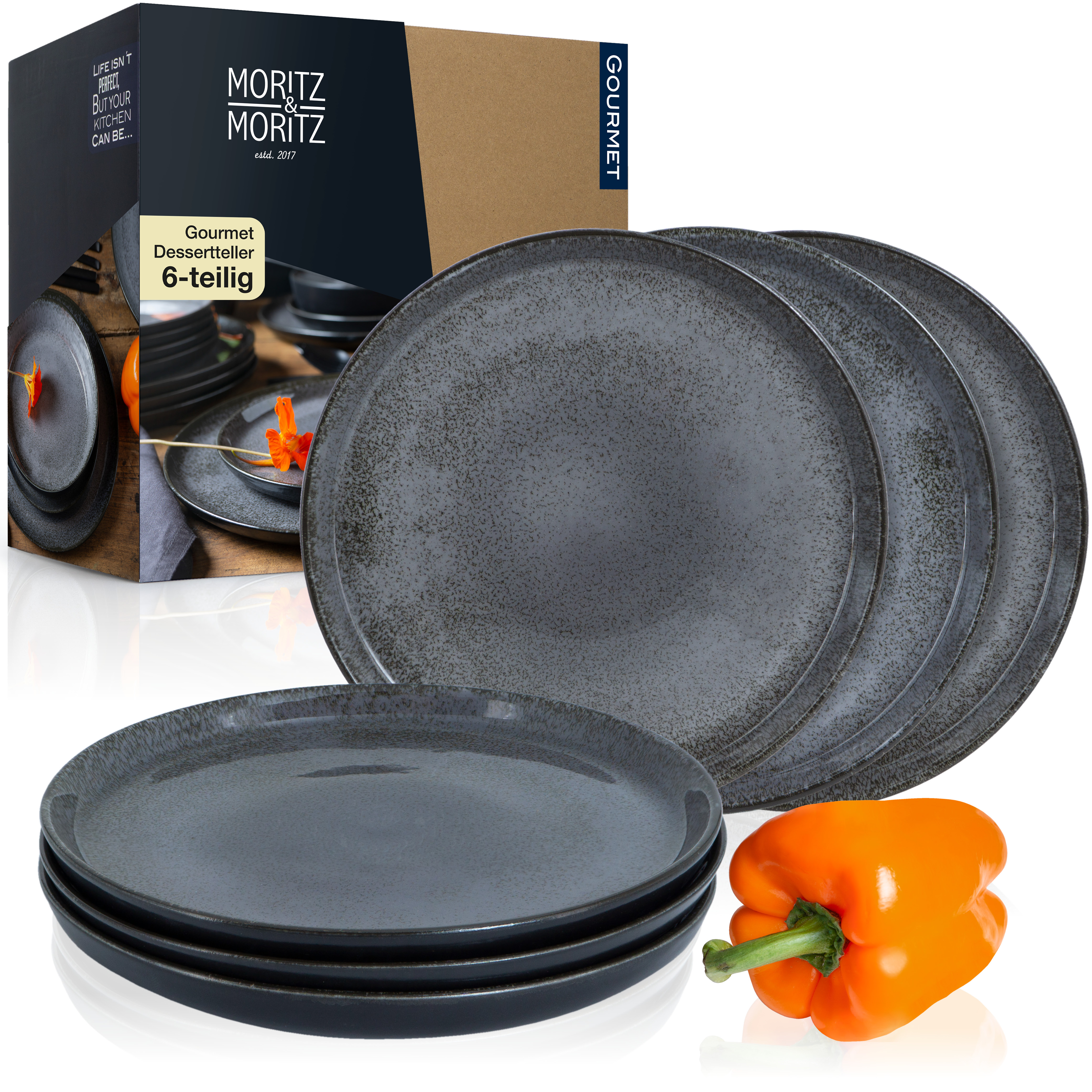 VIDA 6x Dessert Teller anthrazit Geschirr Set