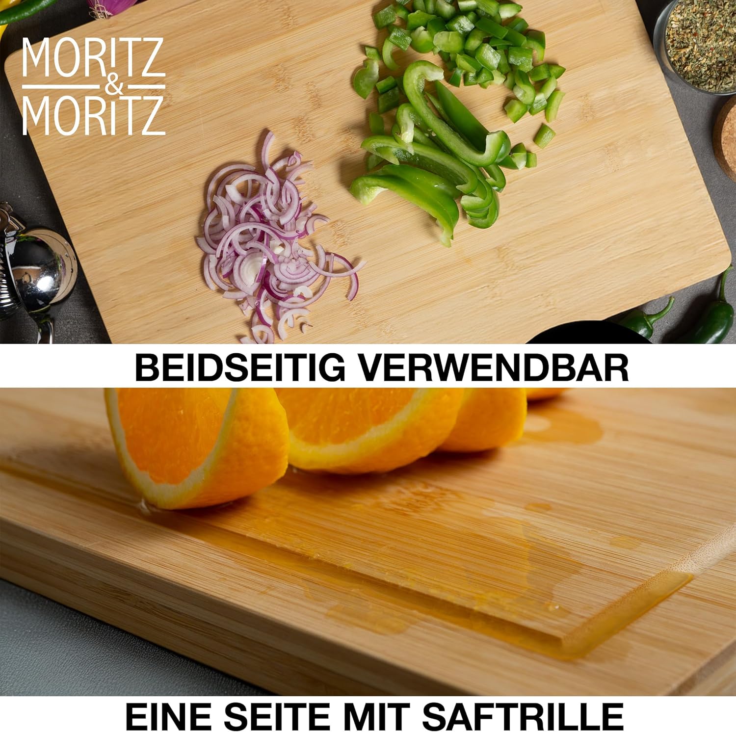 Schneidebrett, aus Bambus, vor weißem Hintergrund