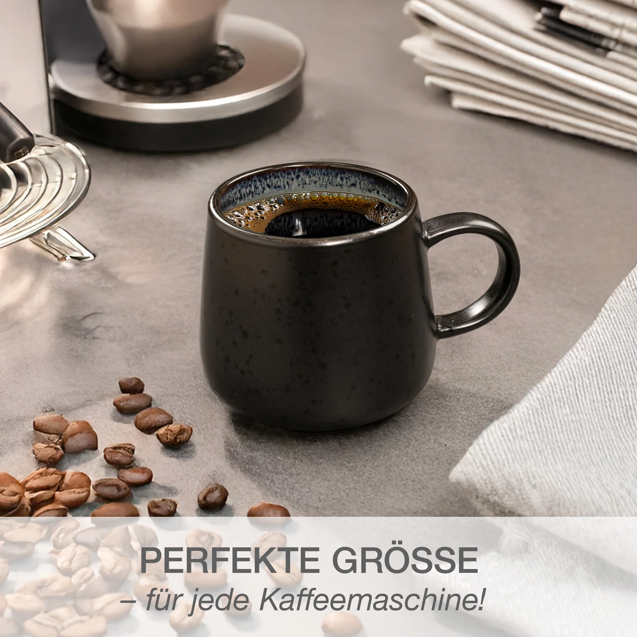 SOLID Kaffeebecher Set 6-teilig Anthrazit, im Geschirrkorb der Spülmaschine