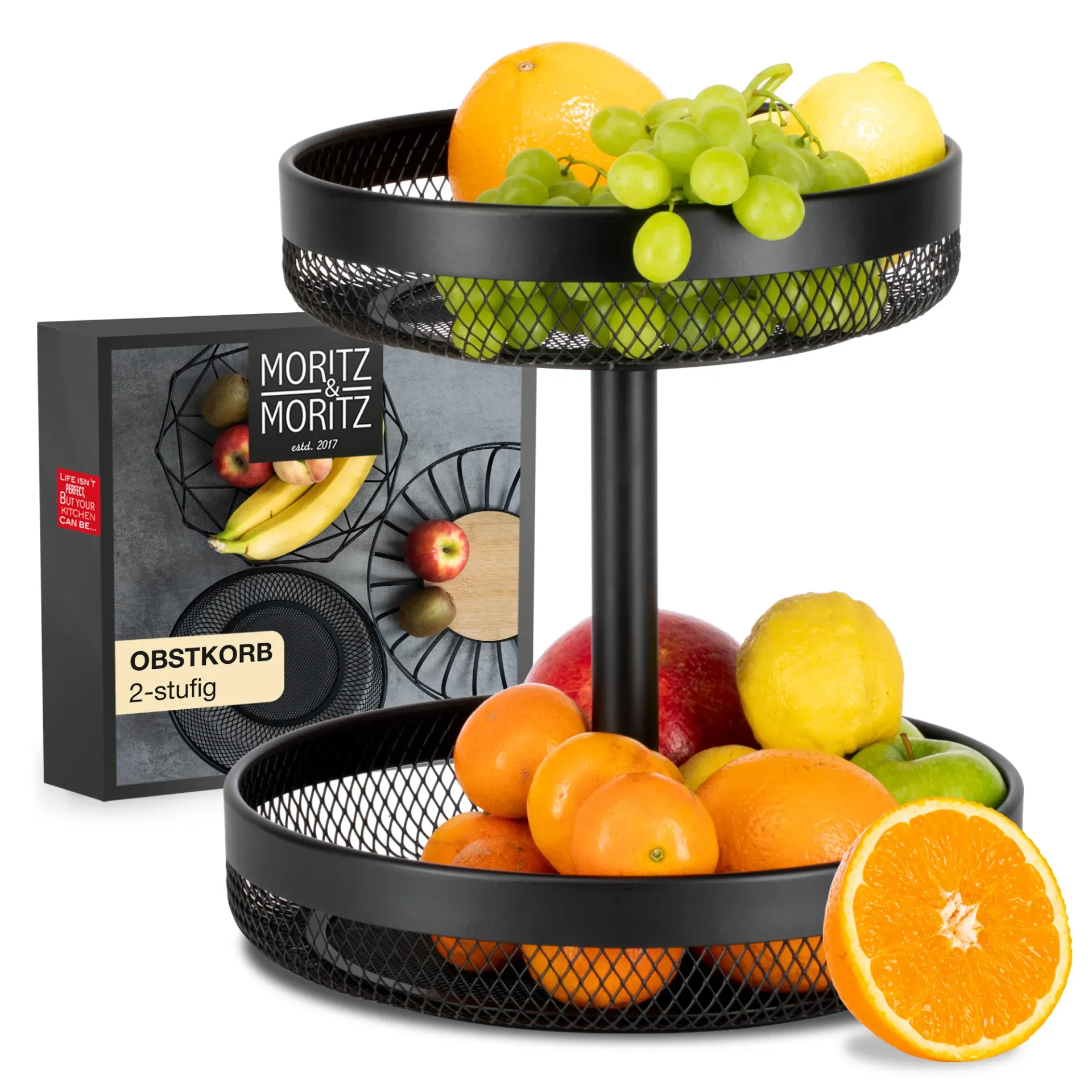 Obstkorb Etagere Schwarz Metall