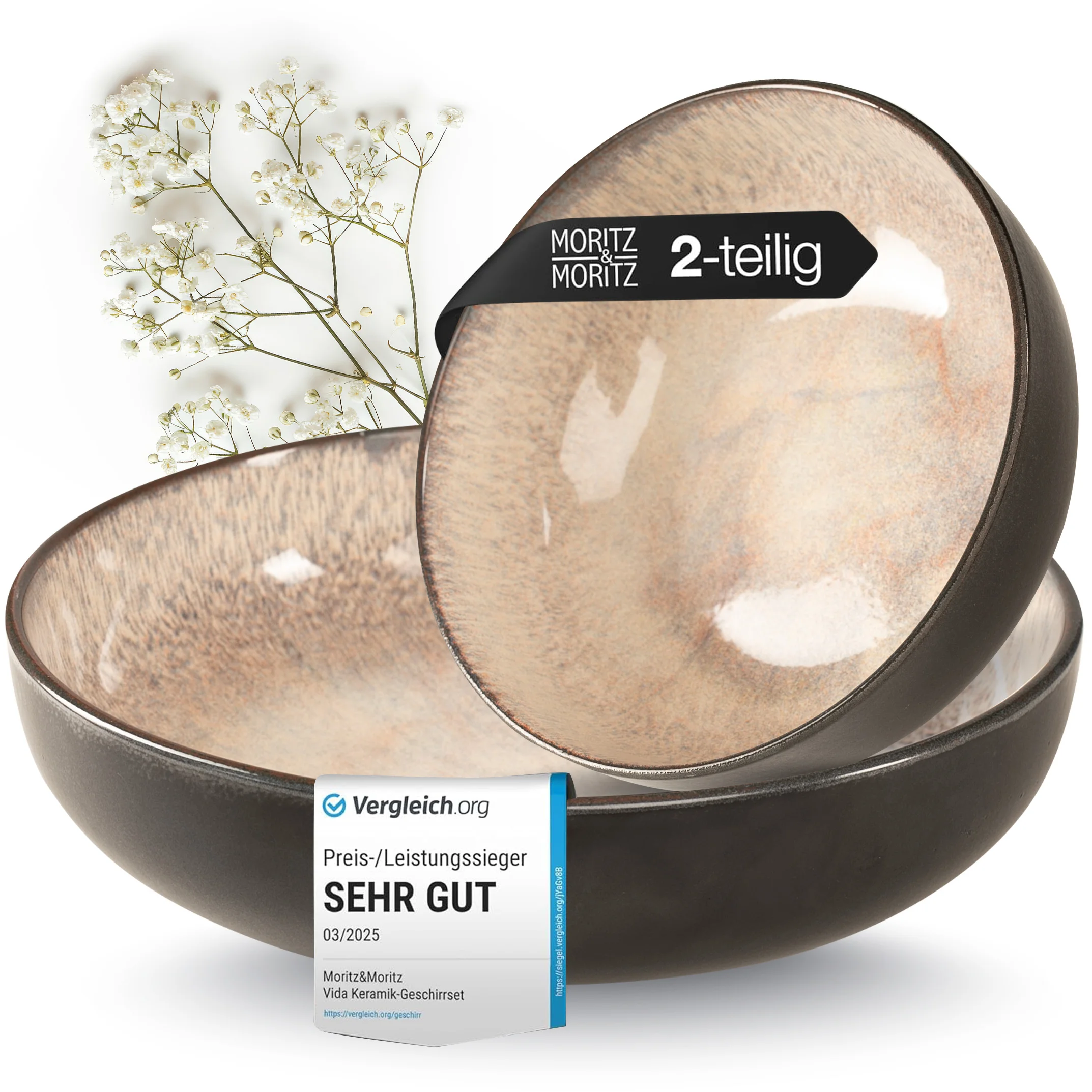 VIDA Servierschale 2 teilig Beige