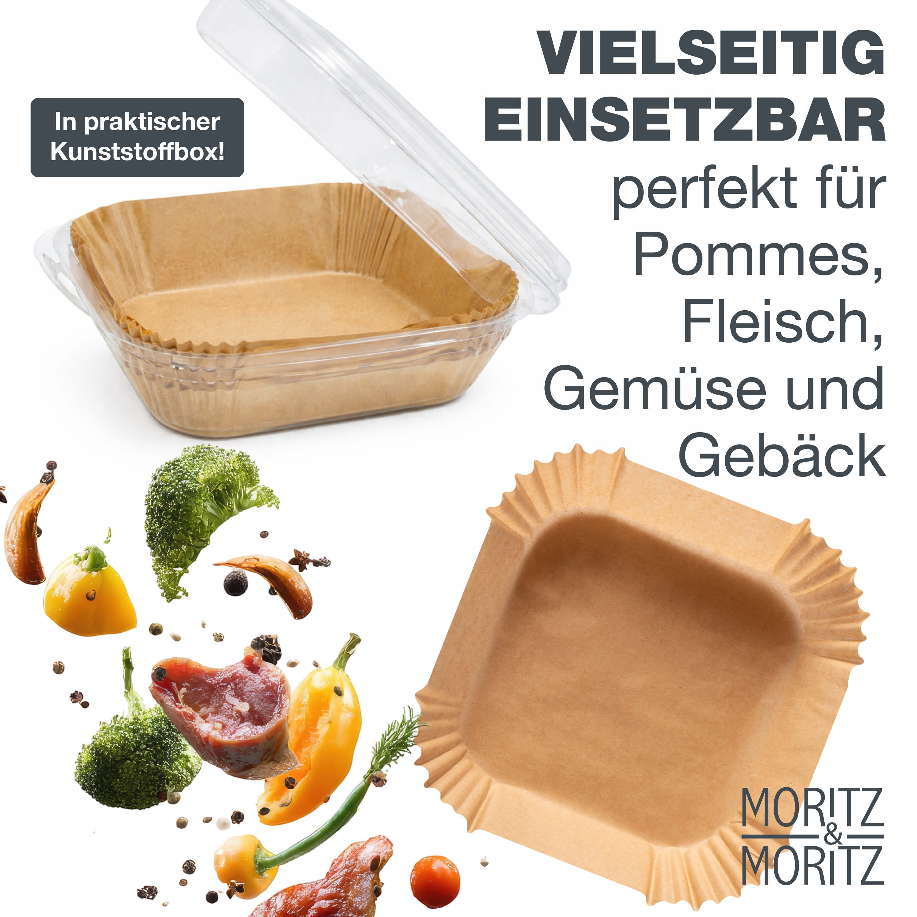 Airfryer Backpapier Eckig 16x16 cm (unten 16 cm, oben 20,5 cm)