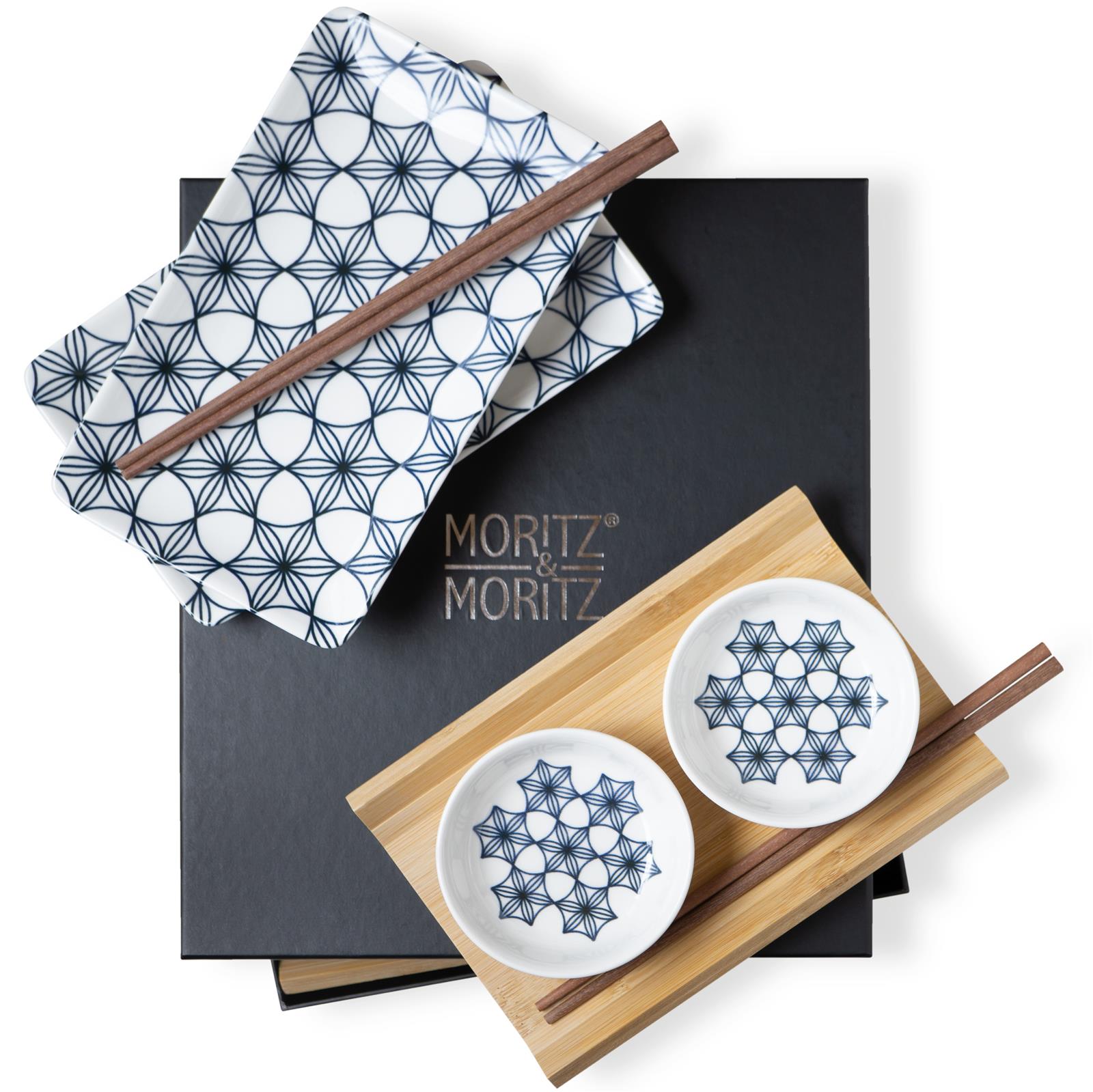 6-teiliges Gourmet-Sushiset mit blauem Blumenmuster