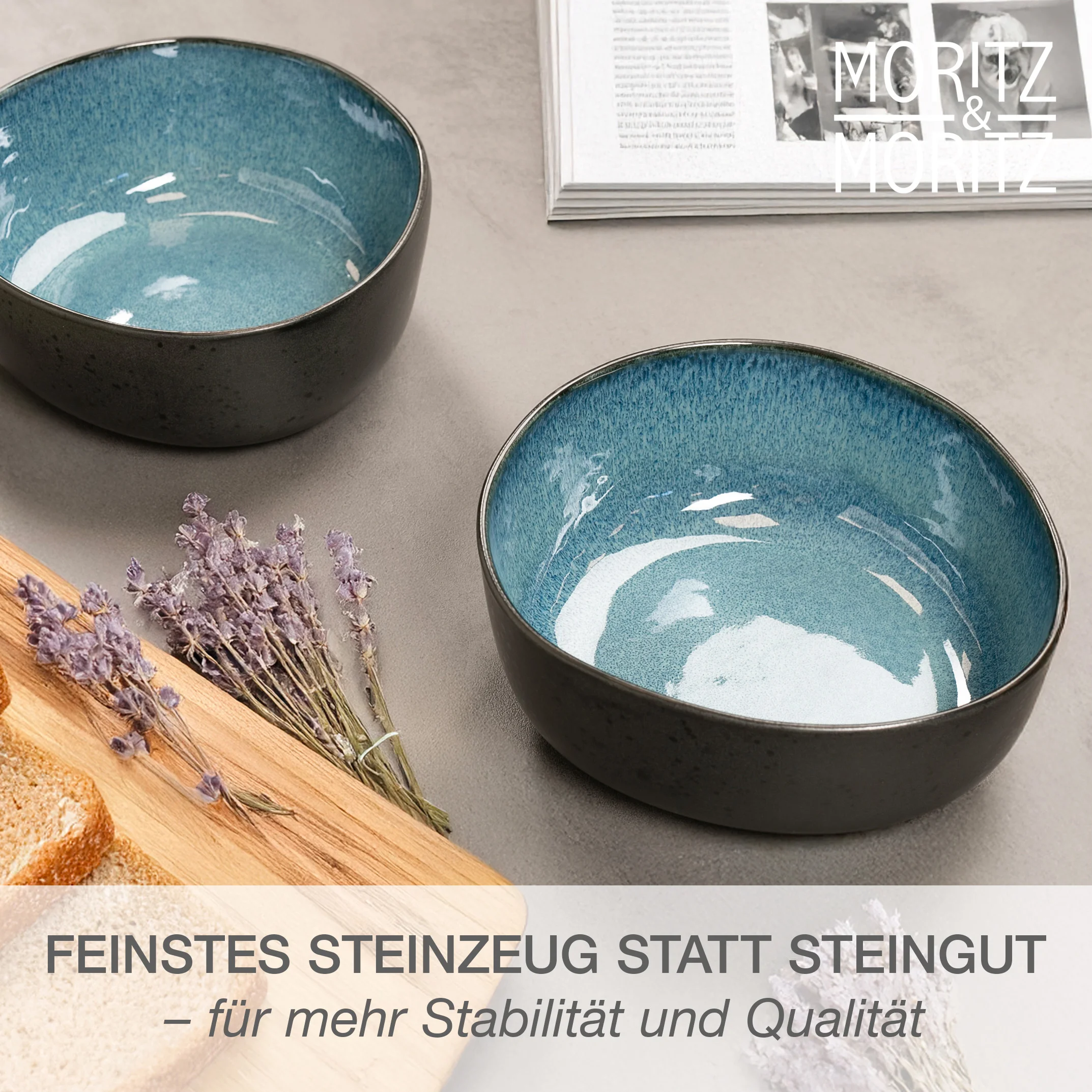 ORGANIC Servierschale 2-teilig Blau, Farbvarianten nebeneinander