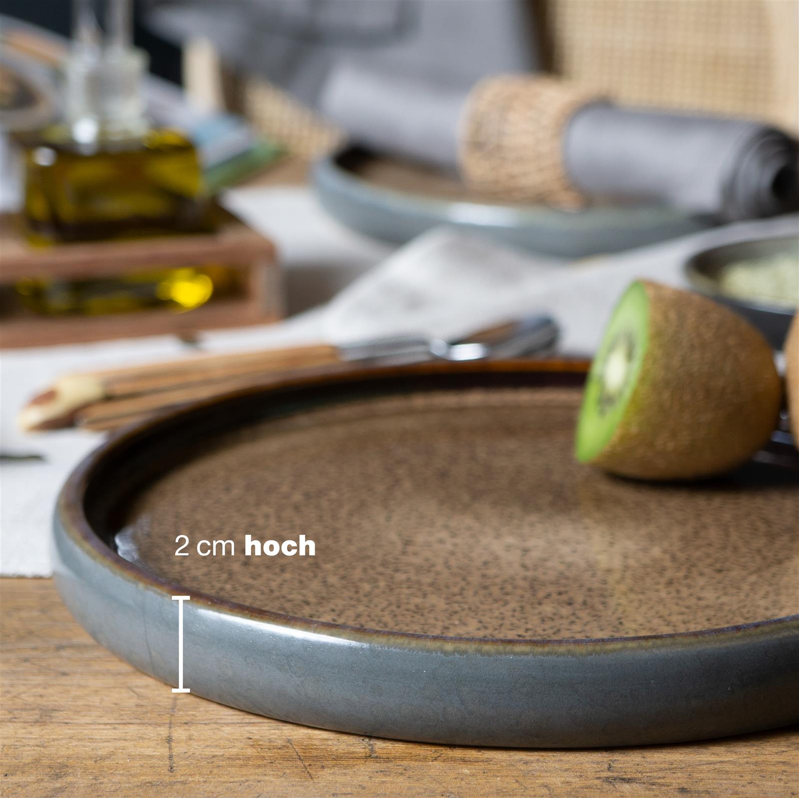 4-teiliges Gourmet Dessert Teller Set in reaktivem Beige mit Design