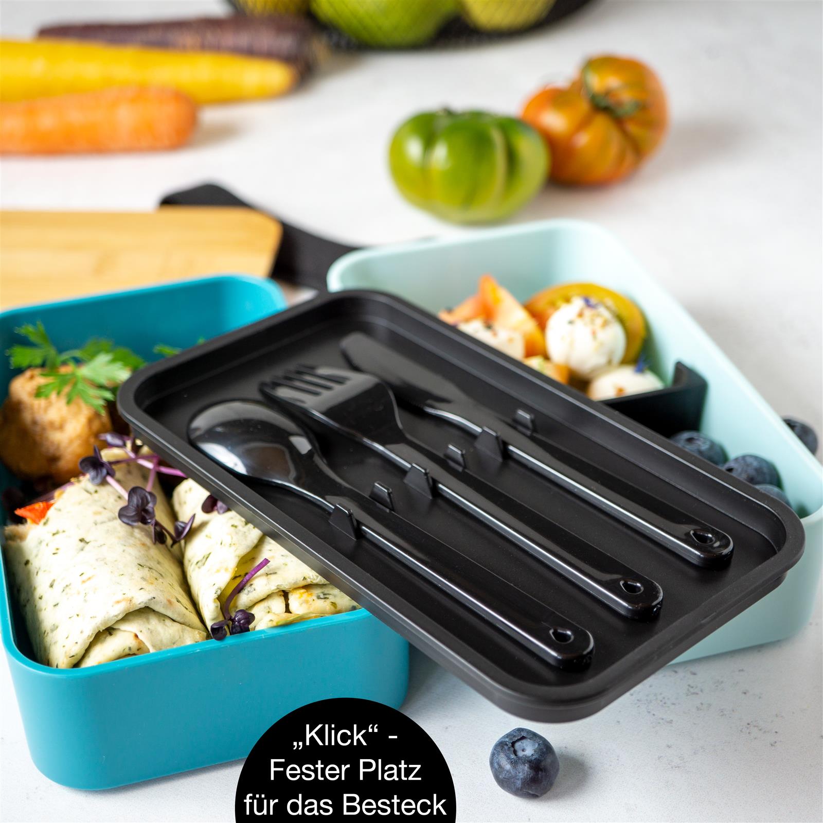 Blau Bentobox mit mehreren Fächern für vielfältige Mahlzeiten, für eine frische und organisierte Mittagspause