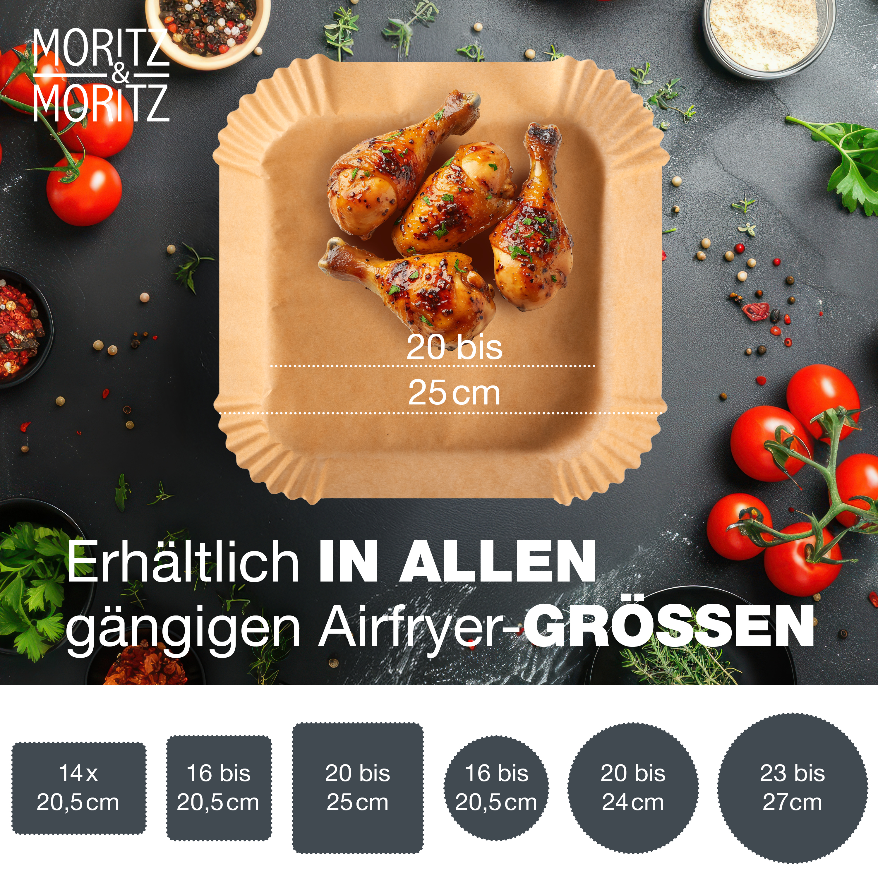 Airfryer Backpapier Quadrat 20x20 cm - 125 Stück