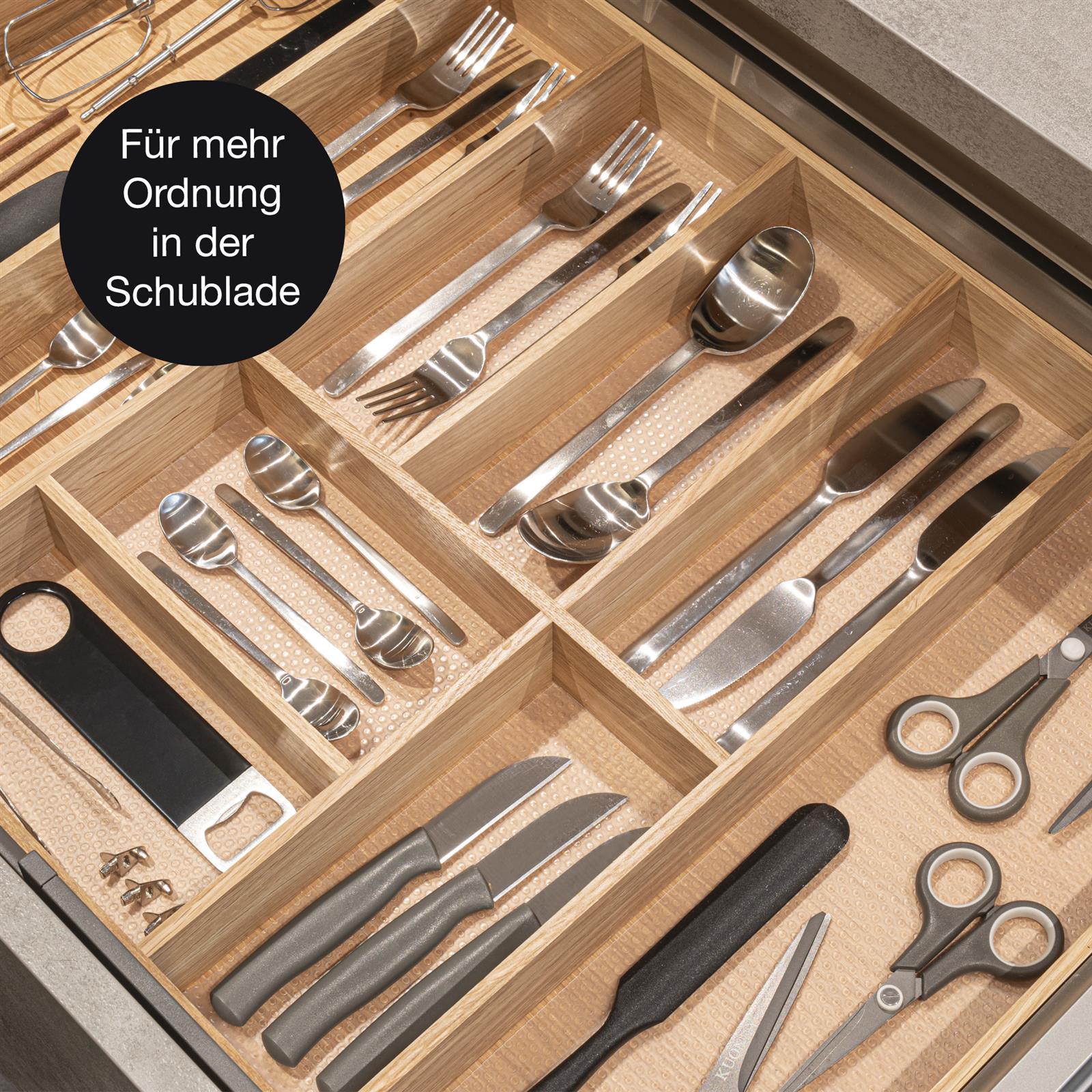 Schubladenmatte 4er-Set in Grau aus rutschfestem Material für organisiertem und sicheren Stauraum in Schubladen