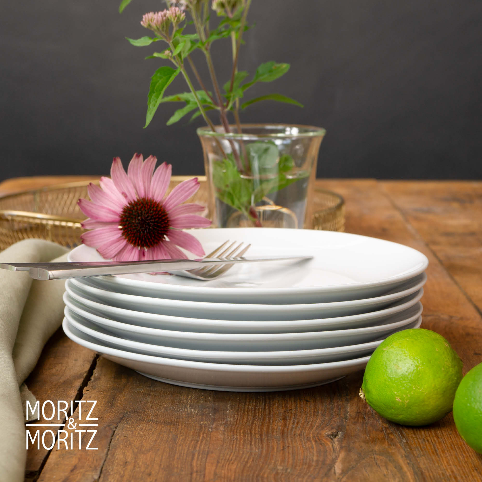 Sechser-Set von weißen Frühstückstellern in Design, 6-teilig