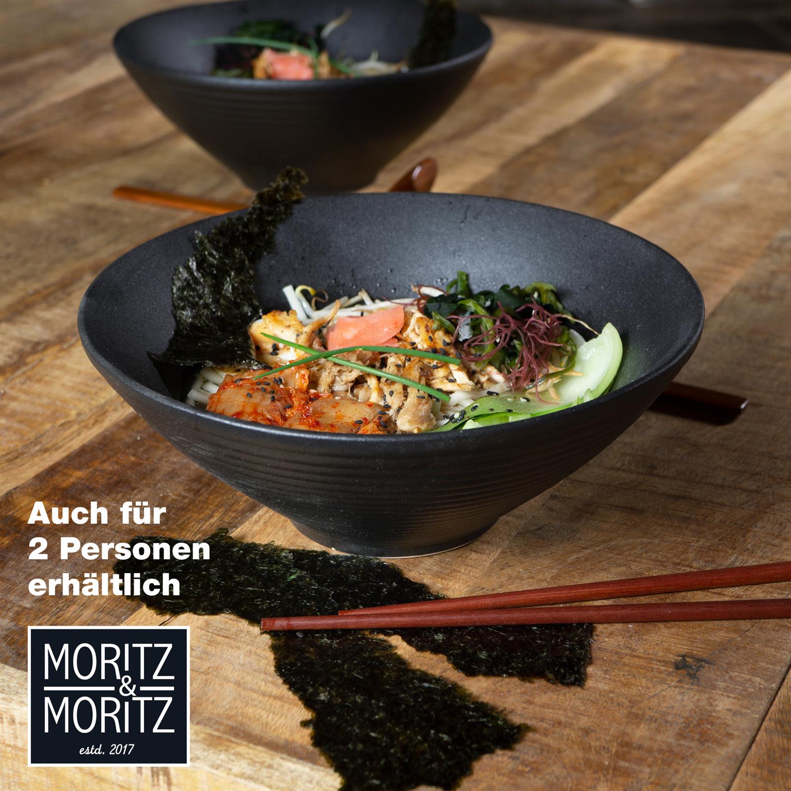 Schwarze Gourmet-Ramen-Schalen, 4er Set, stilvolles Design mit Rillen, ideal für asiatische Gerichte und stilvolles Servieren.