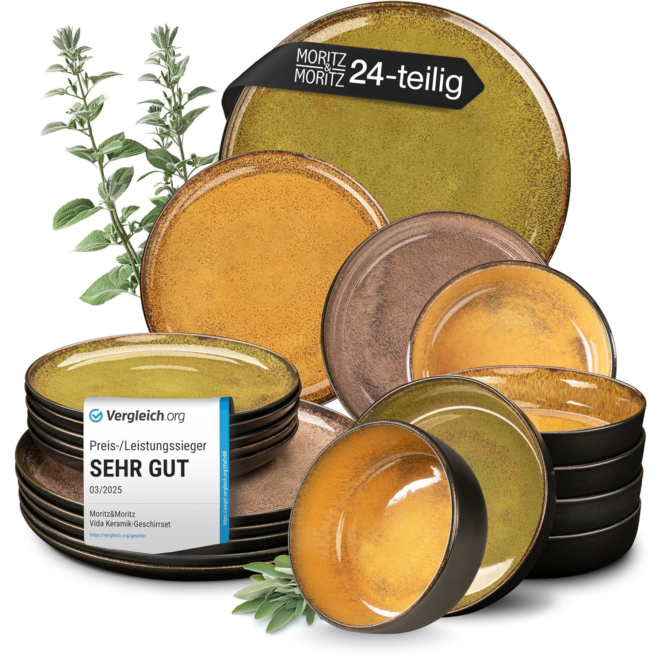VIDA Geschirrset 24tlg mit Müslibowls Vintage