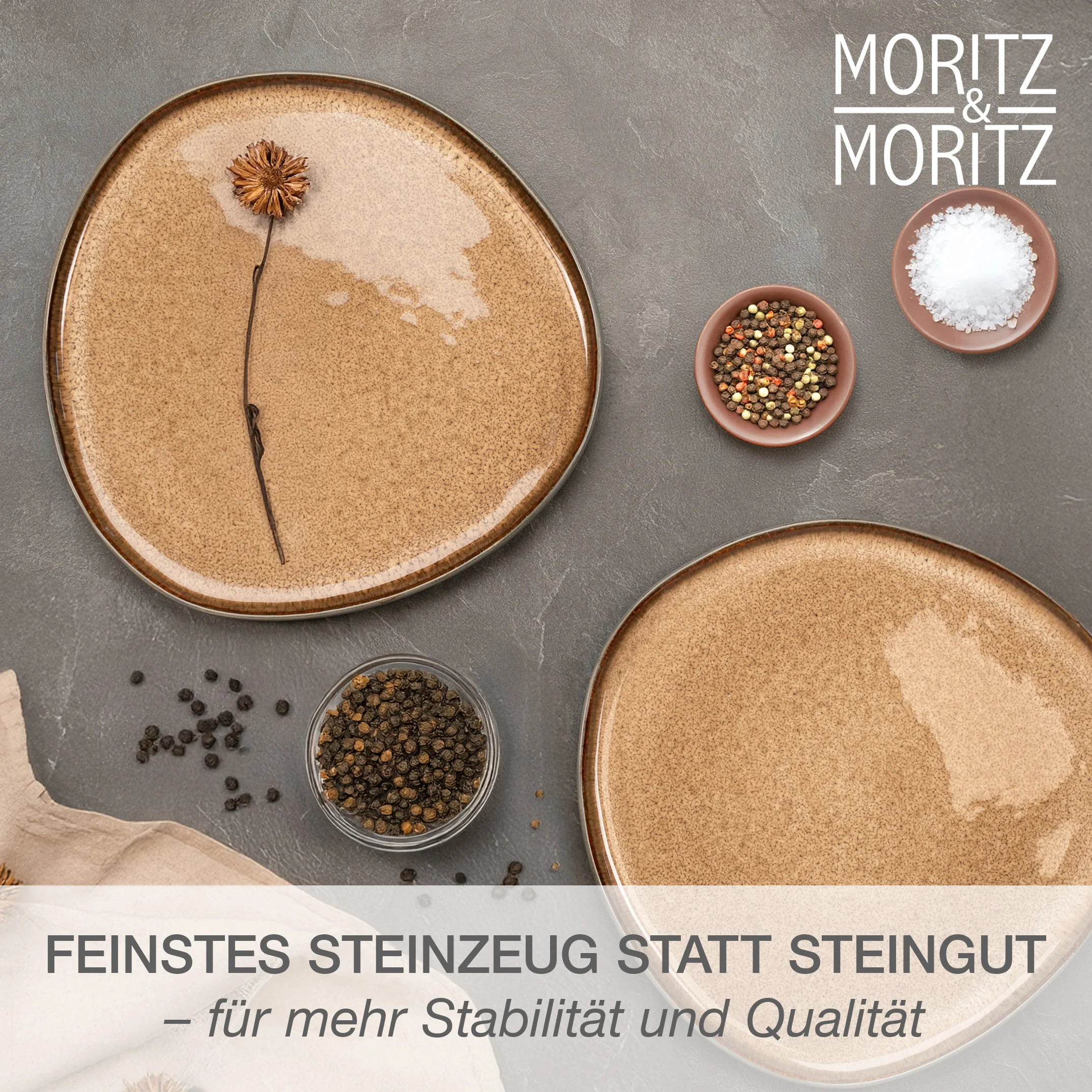 ORGANIC Servierplatten 2-teilig Beige, Einzelteile ausgelegt