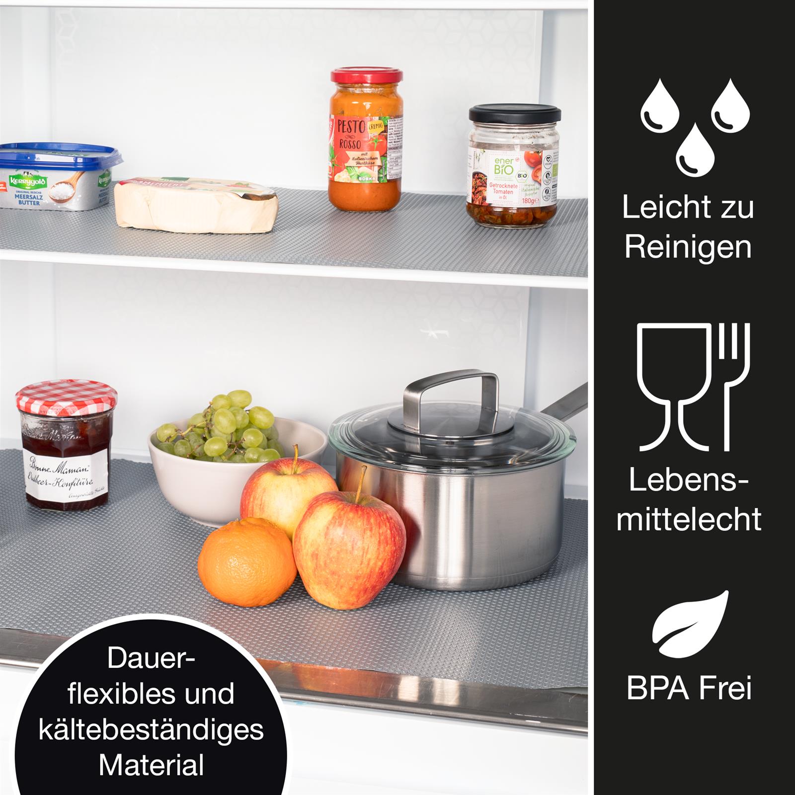 Besteck in Grau, 4-teilig, im Schrank verstaut