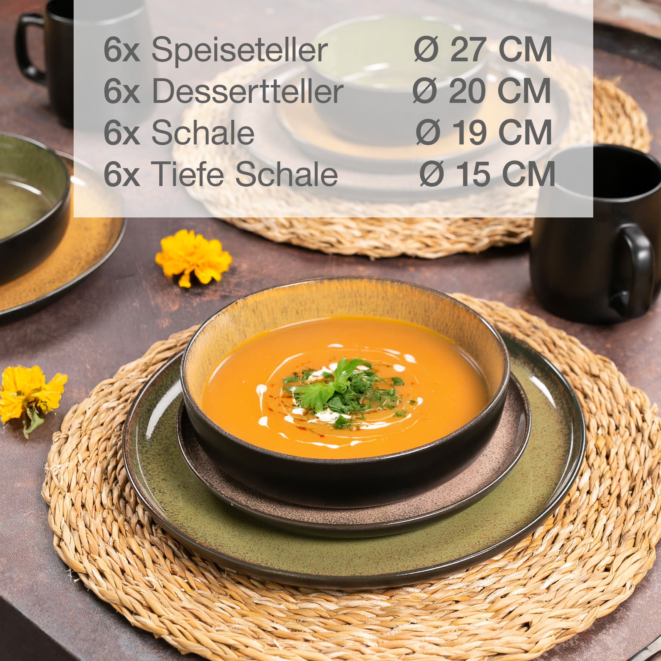 VIDA Geschirrset 24-teilig mit Müslibowls Vintage