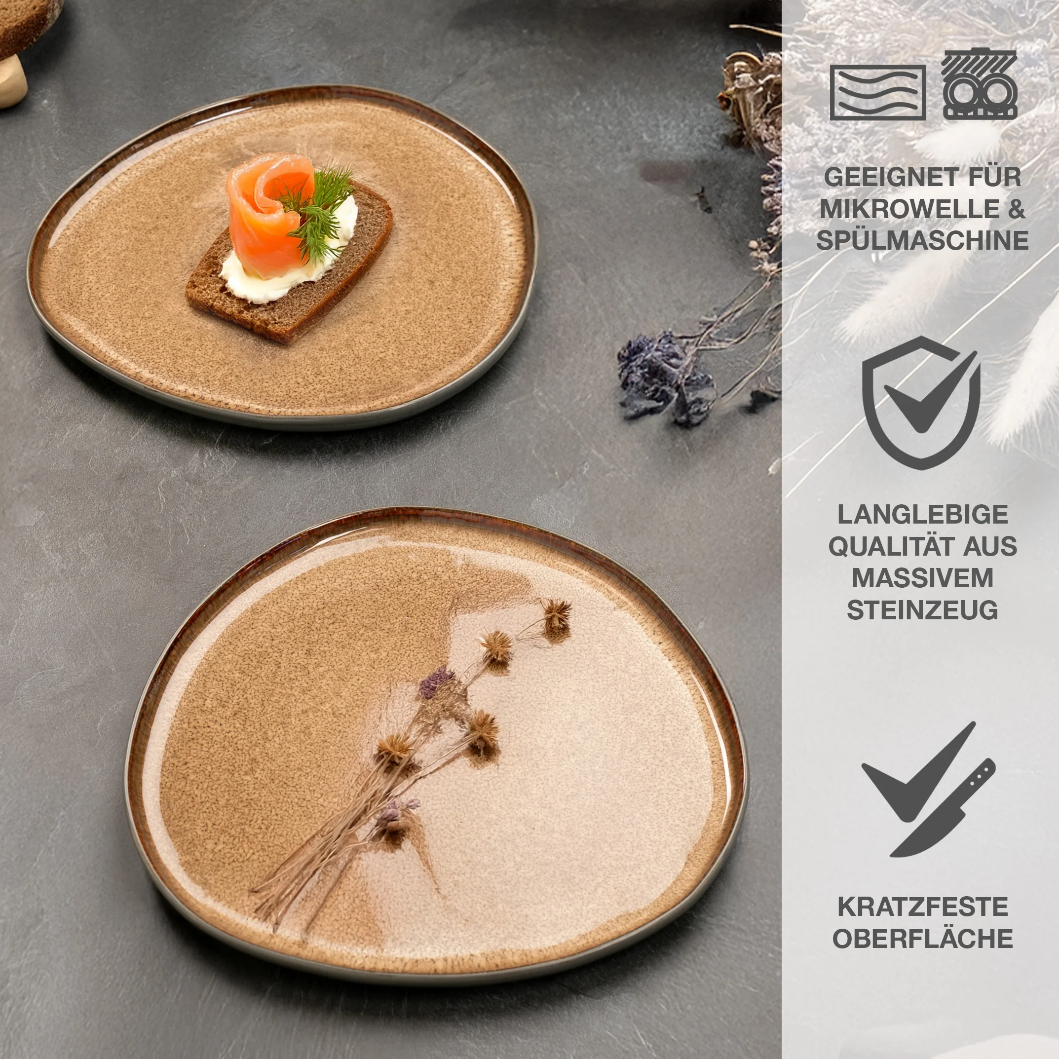 ORGANIC Servierplatten 2-teilig Beige, Nahaufnahme der Oberfläche