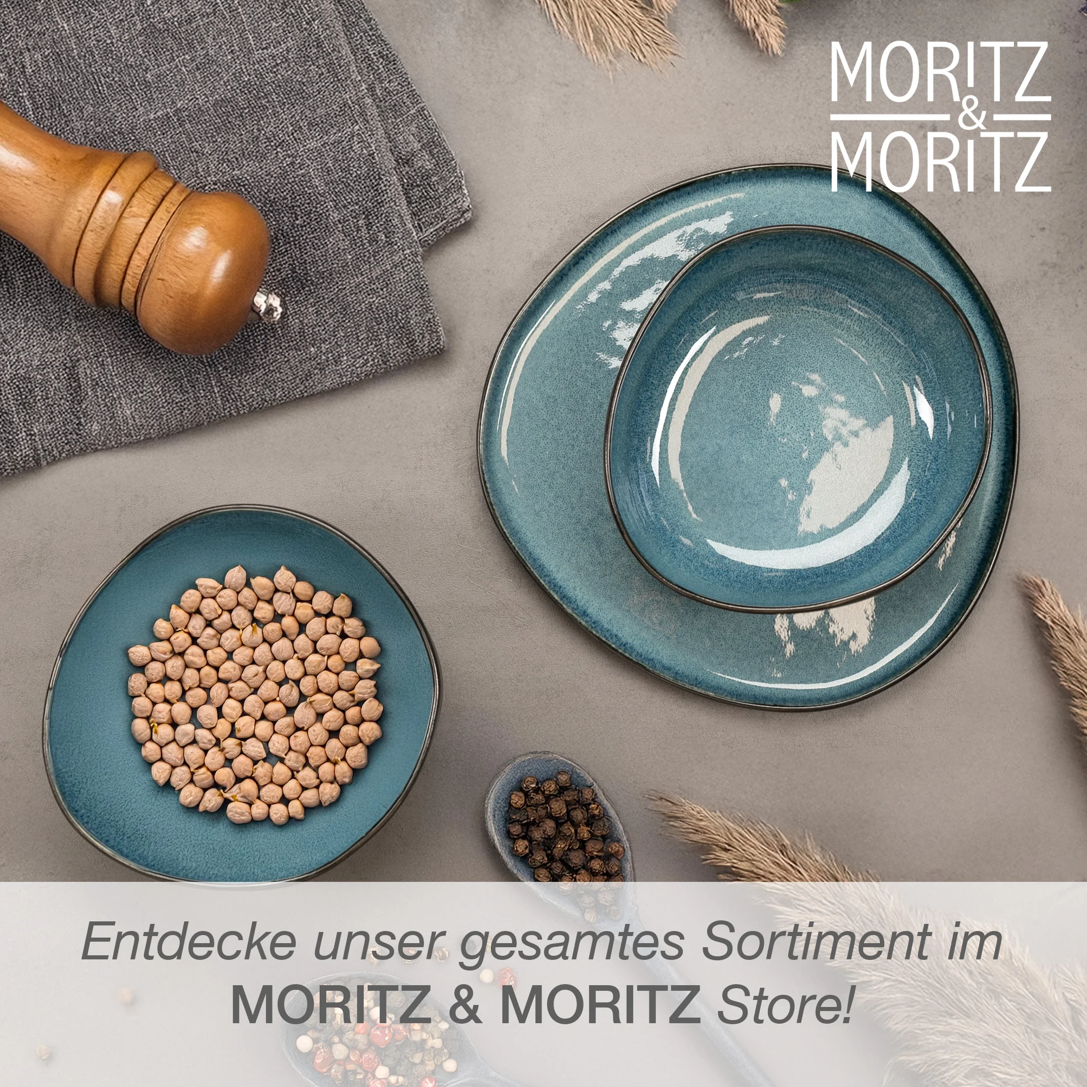ORGANIC Servierschale 2-teilig Blau, Einzelteile ausgelegt