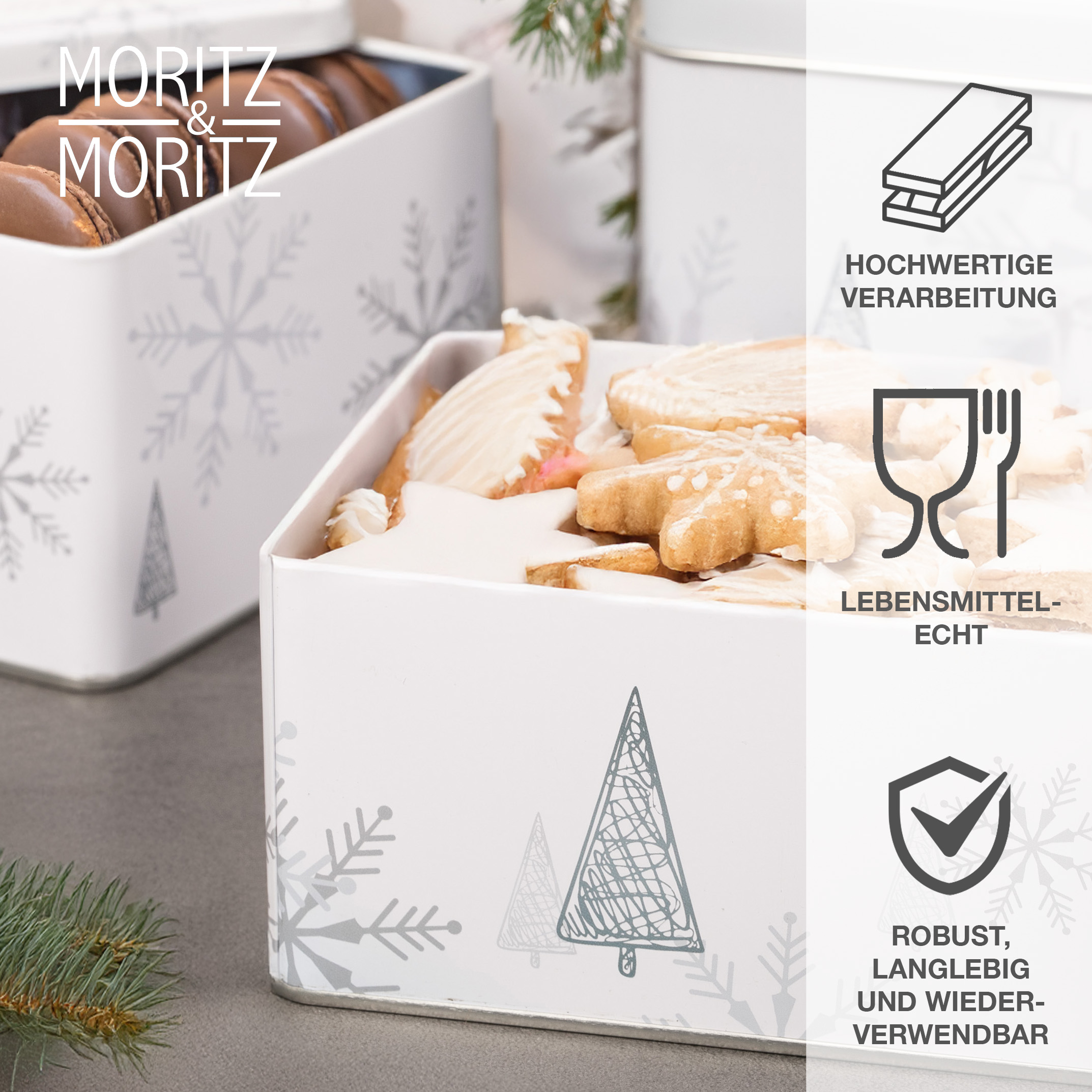 Weihnachts Keksdose 5-teilig Eckig