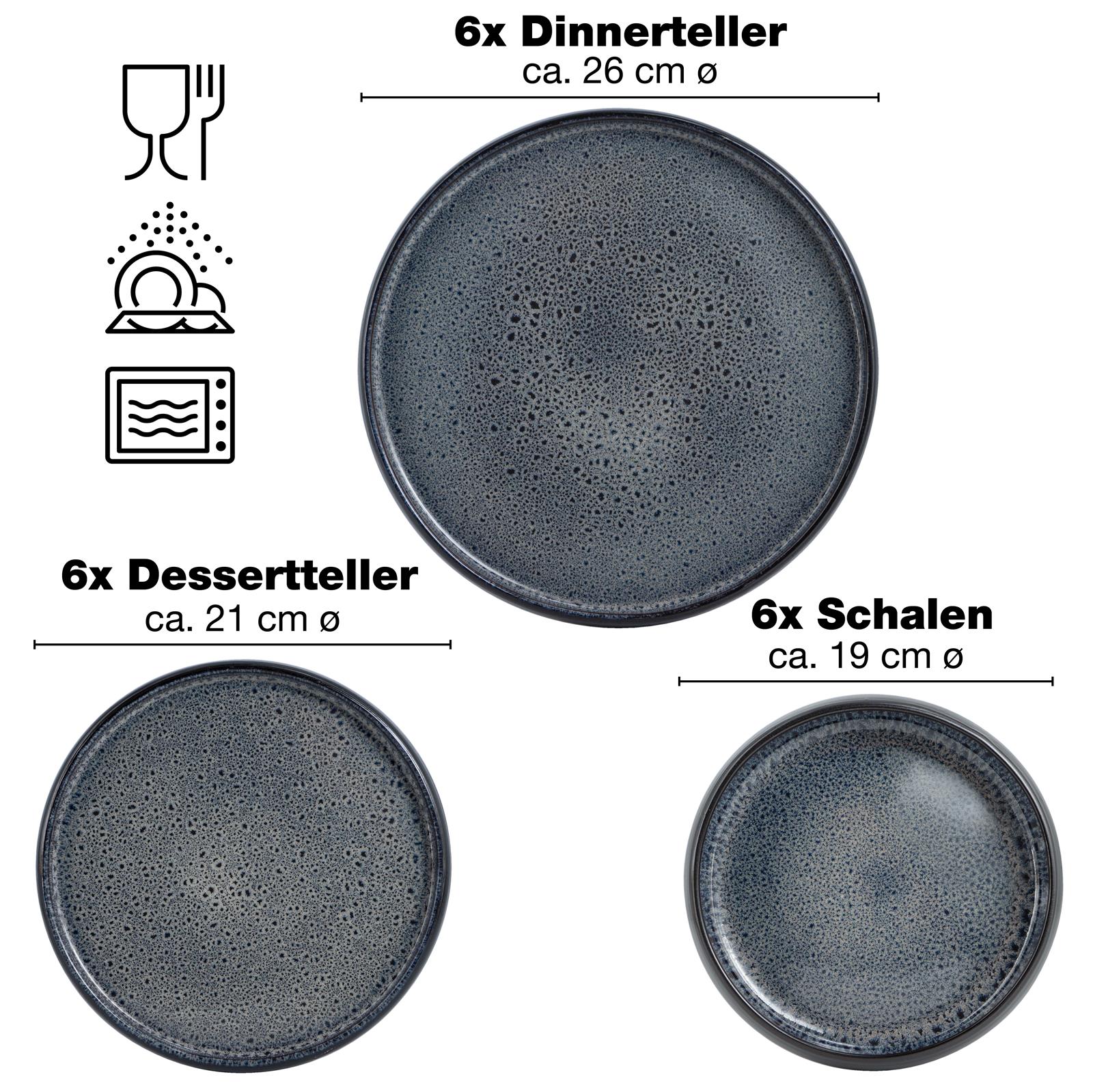 Moritz & Moritz Geschirrset für 6 Personen – 30-teiliges Tafelservice aus Porzellan in Weiß 6-teiliges Geschirrset für 6 Personen von Moritz & Moritz in modernem, eckigem Design; bestehend aus flachen Tellern, tiefen Tellern und Desserttellern in mattem Weiß mit leicht abgerundeten Kanten auf einem hellen Untergrund arrangiert.