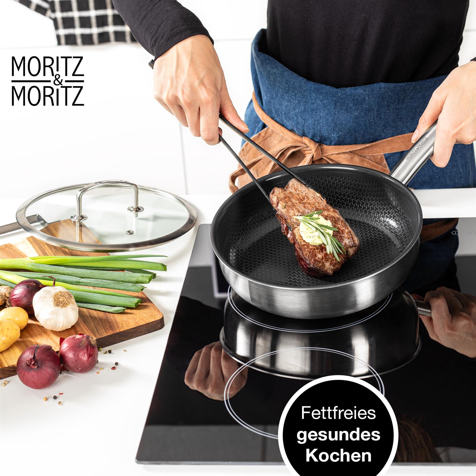 Pfanne mit Deckel, 24cm Durchmesser, gerader Rand, Bilddarstellung des Produkts auf weißem Hintergrund