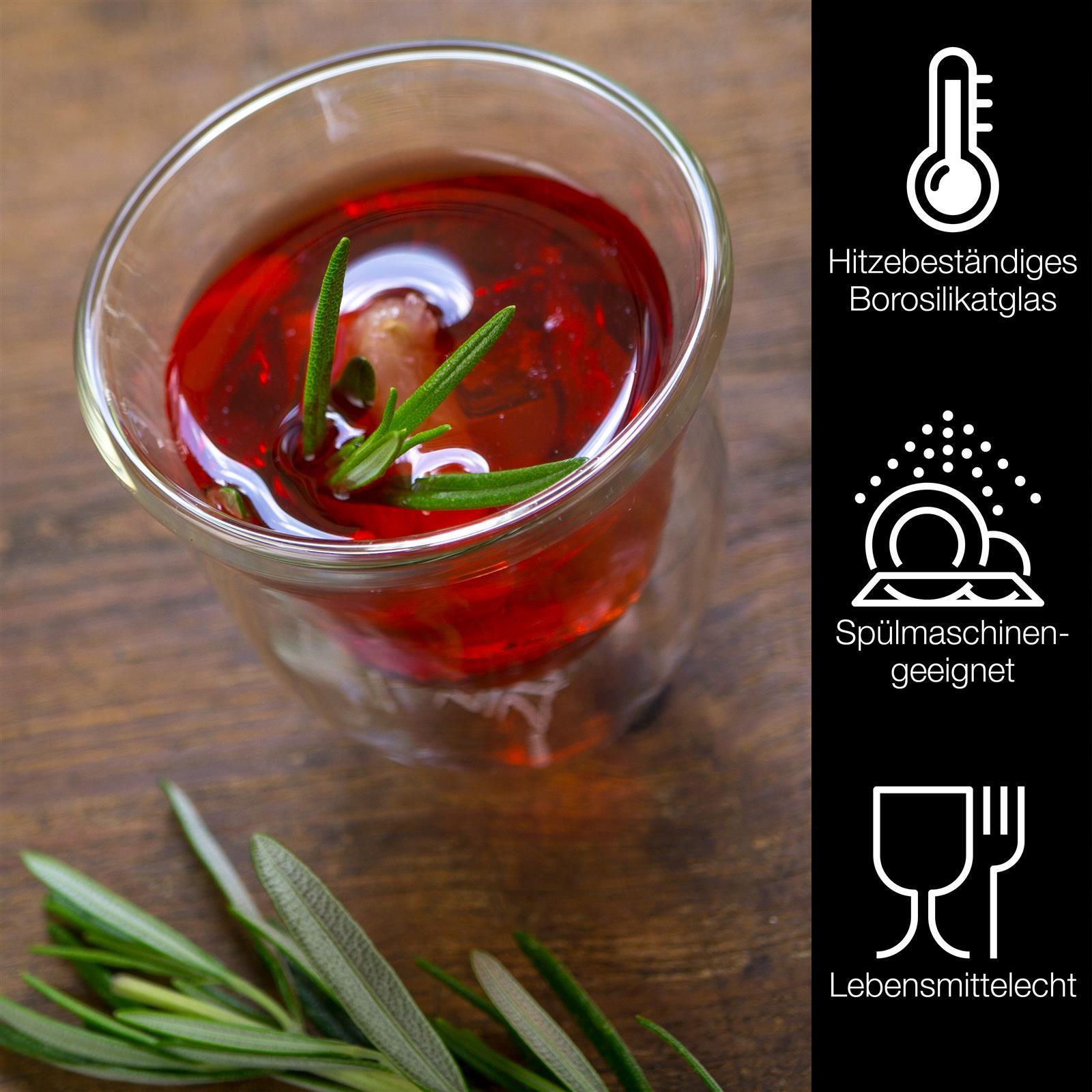 Glas in Grün, Zwei Gläser aus der Serie "Napoli" mit je 60 ml Fassungsvermögen, aus klarem Glas gefertigt