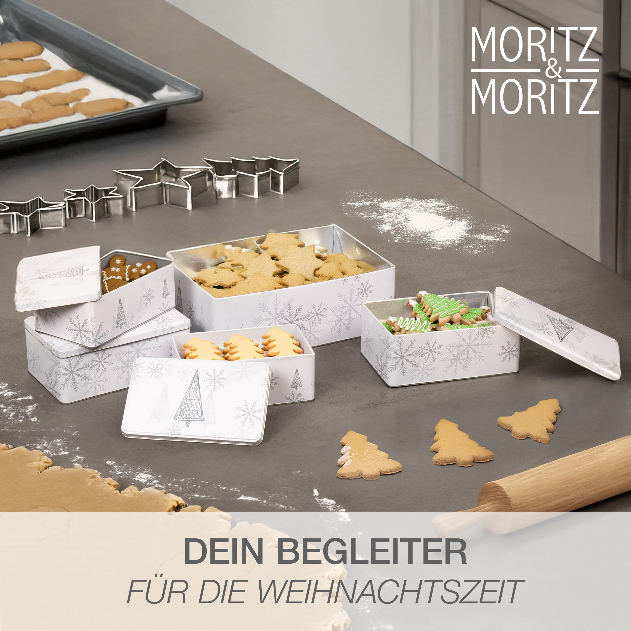 Plätzchendosen 5er Set eckig Metall
