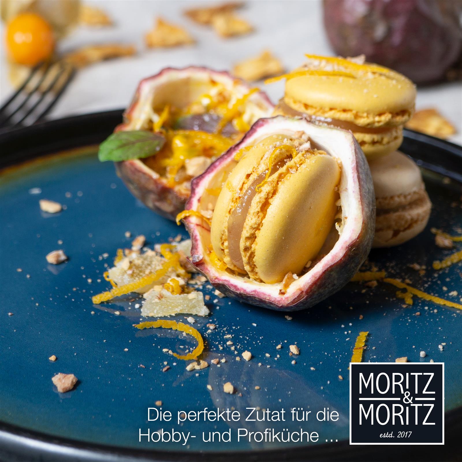 4-teiliges Gourmet Dessertteller Set in reaktiven Blau-Brauntönen, Präsentation von Desserts