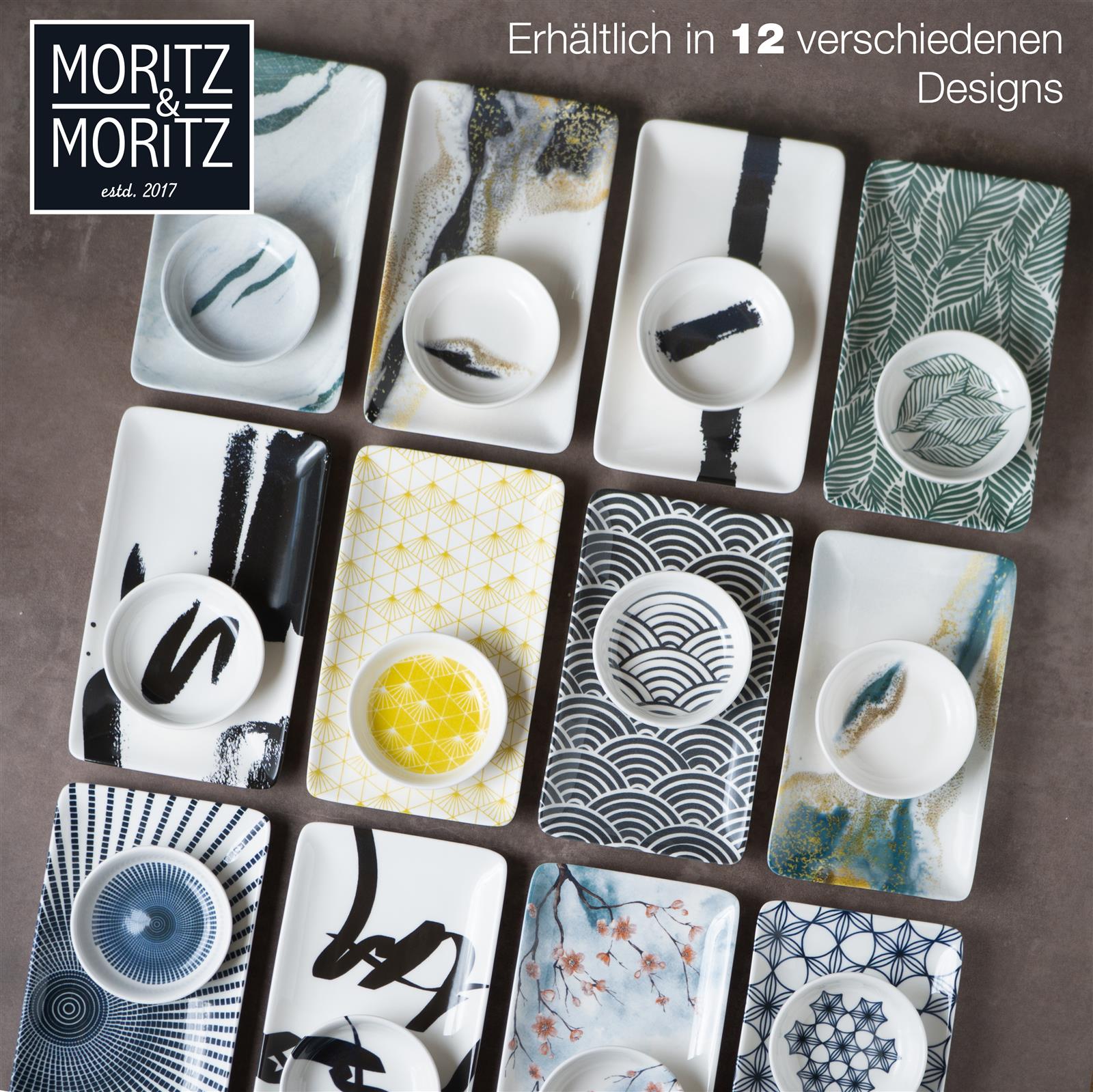 Sushi-Geschirr, 6-teiliges Gourmet-Sushiset mit Kirschblüten-Design auf Tisch mit Stäbchen und Soja-Sauce