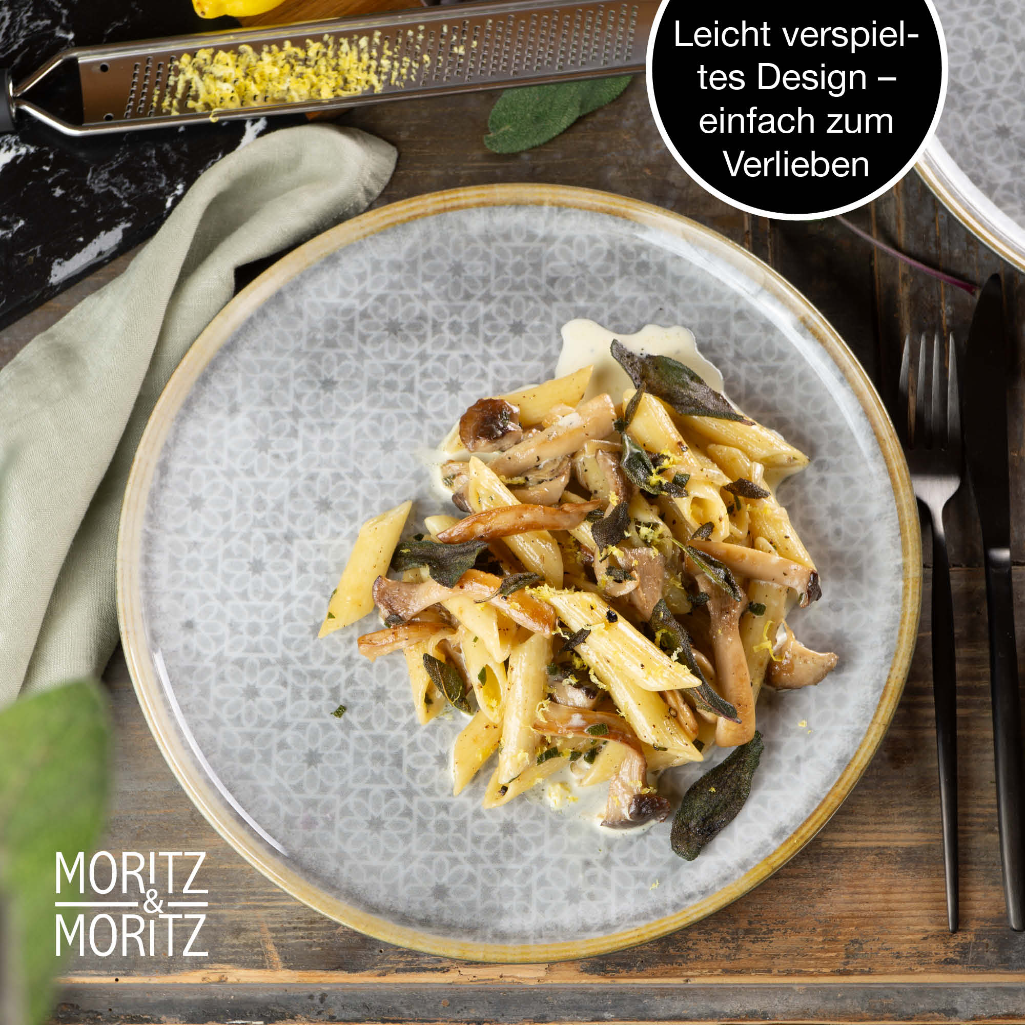 Speiseteller in Grau, 6-teiliges Dinnerteller-Set in mediterranem Grau