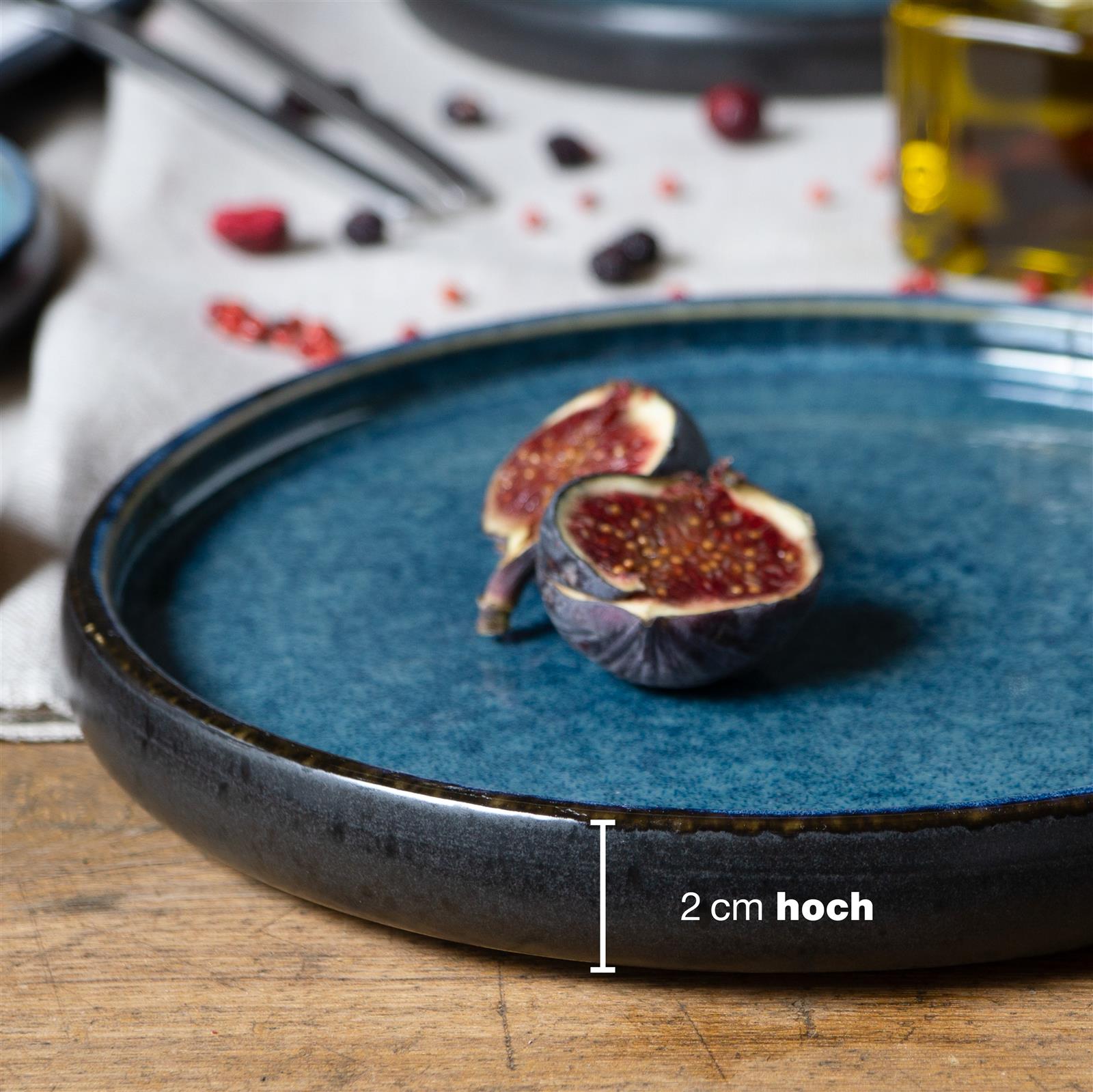 Gourmet Dessert Teller Set, 4-teilig, in reaktivem Blau, aus Keramik