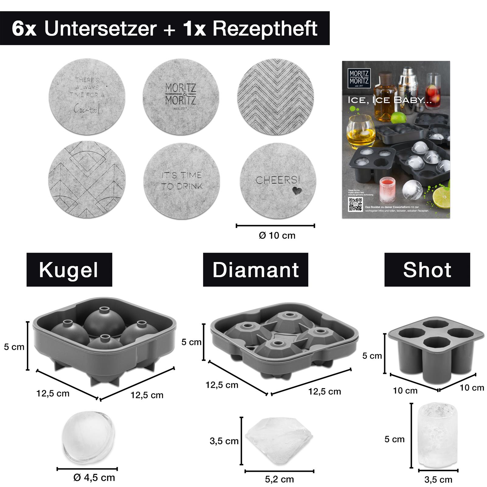 Runde Eiswürfelform im Diamant-Design von Moritz & Moritz für stilvolle Drinks Runde Eiswürfelform und Diamant-Cup-Set aus der Moritz und Moritz Kitchen Kollektion, Bild zeigt detailreiche Ansicht von hochwertigen Silikonformen für kreative Eiszubereitung.