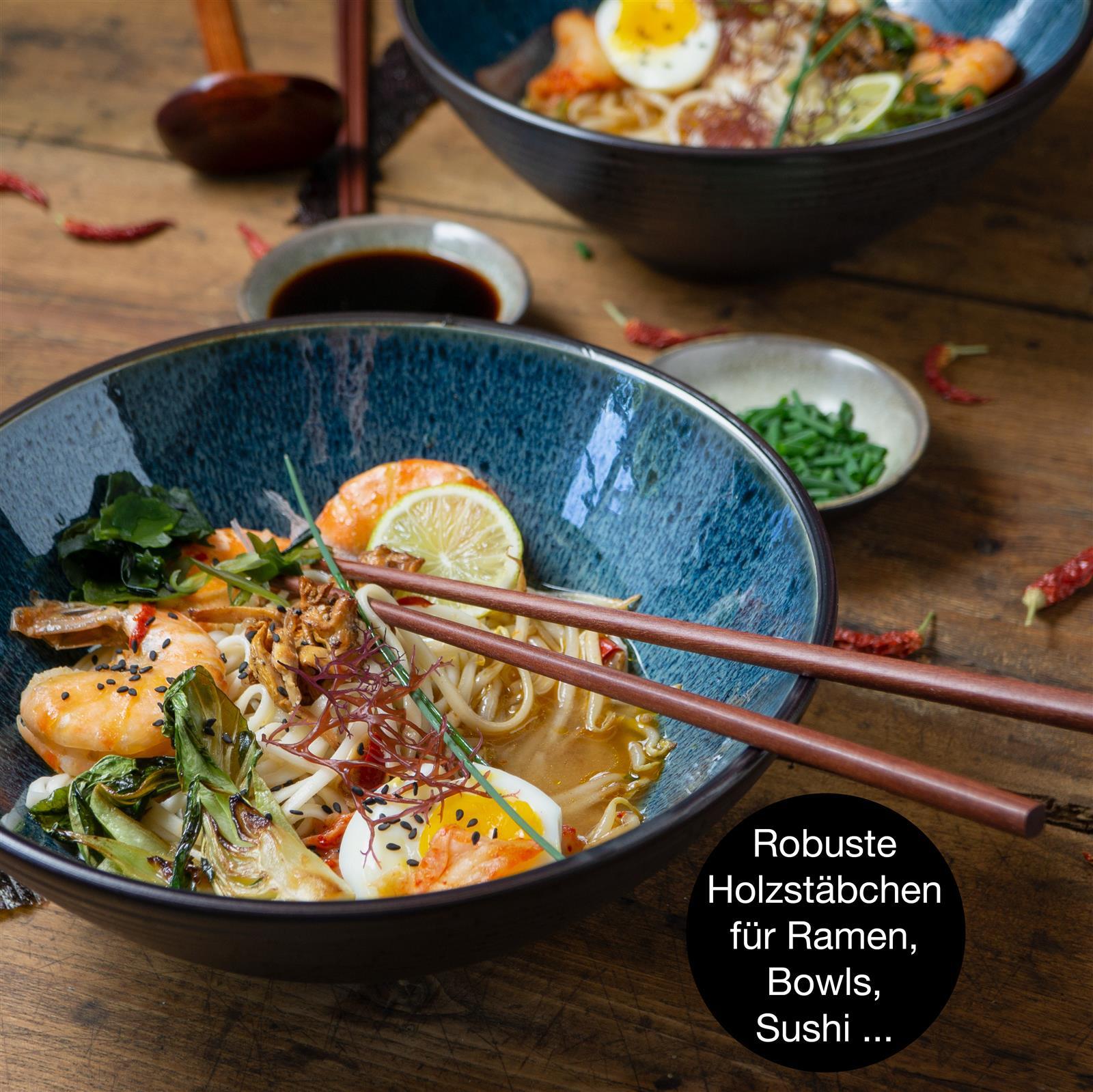 Ramenschale in Blau, Set aus zwei blauen Gourmet-Ramen-Schalen mit Rillenmuster, 2-teilig