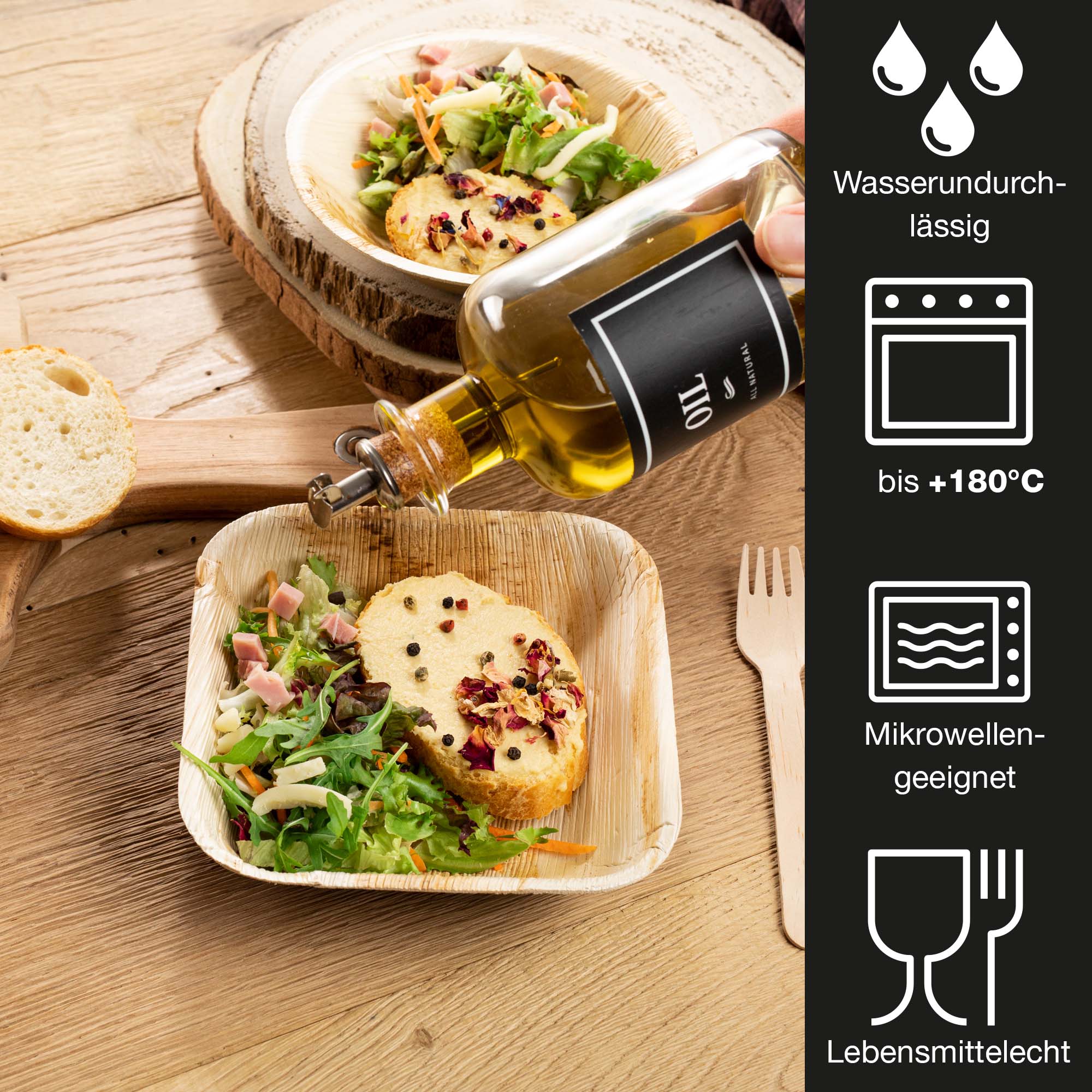 Palmblatt-Schale, quadratisch, 15x15 cm, umweltfreundlich und biologisch abbaubar, Events oder als Servierschale im Catering