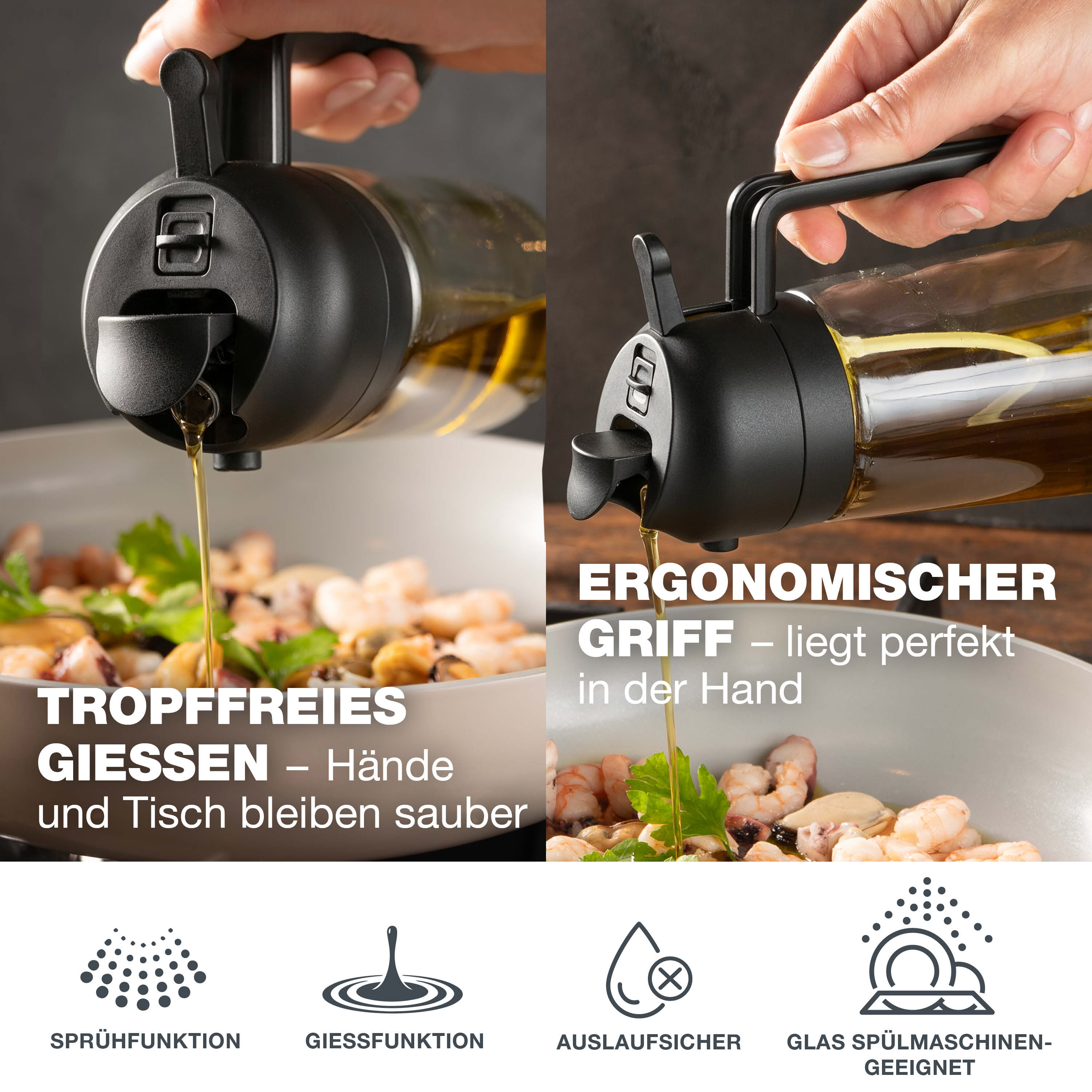 Ölsprüher Glas 470ml schwarz