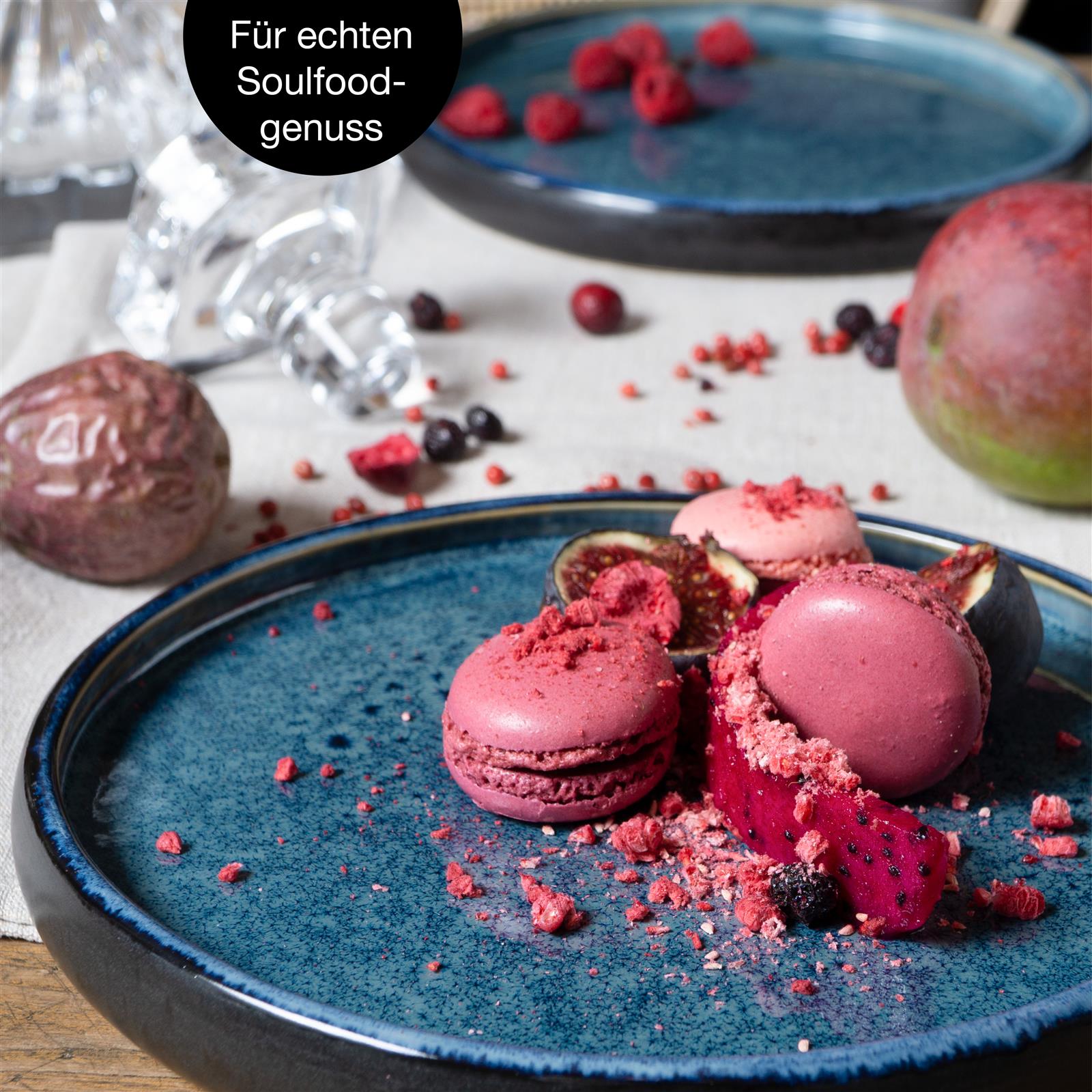 4-teiliges Gourmet Desserttellerset in reaktivem Blau mit Marmorierung