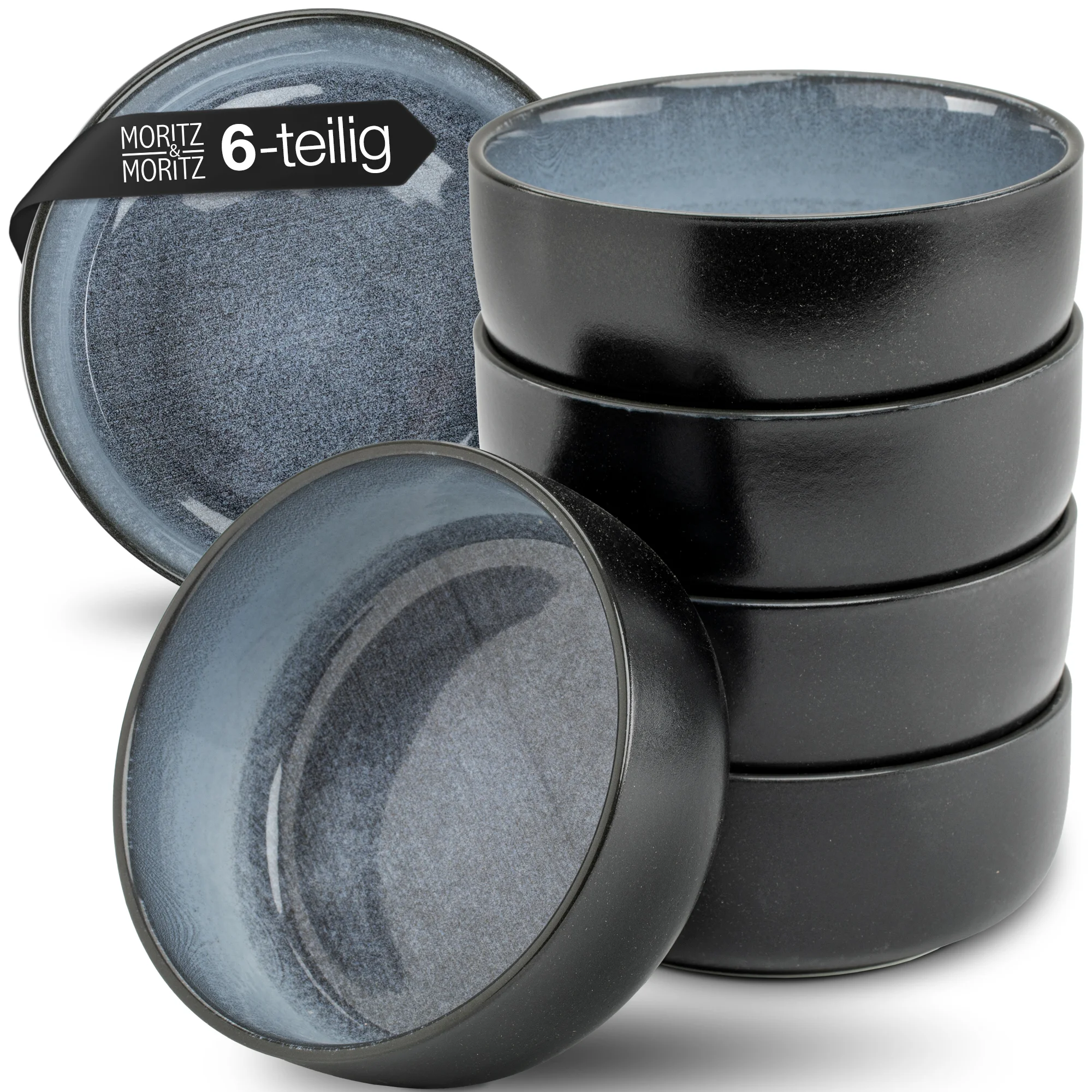 VIDA 6-teilig Müslibowl – Set Blau, fünfteiliges blaues Servierschüssel-Set aus Melamin in verschiedenen Größen, ineinander