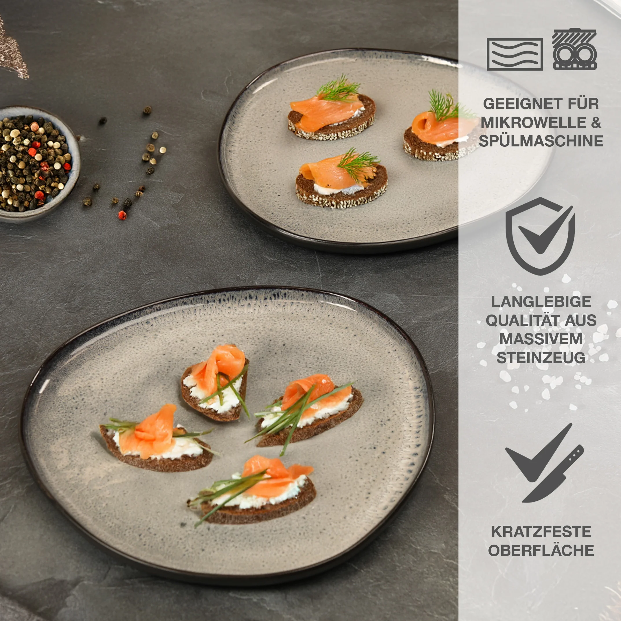 ORGANIC Servierplatten 2-teilig Grau, Nahaufnahme der Oberfläche