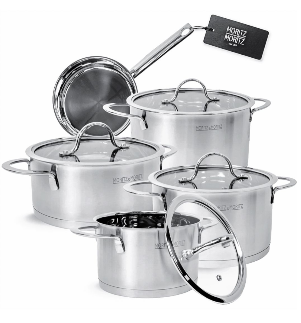 Kochtopfset Edelstahl 5-teilig mit Glasdeckeln