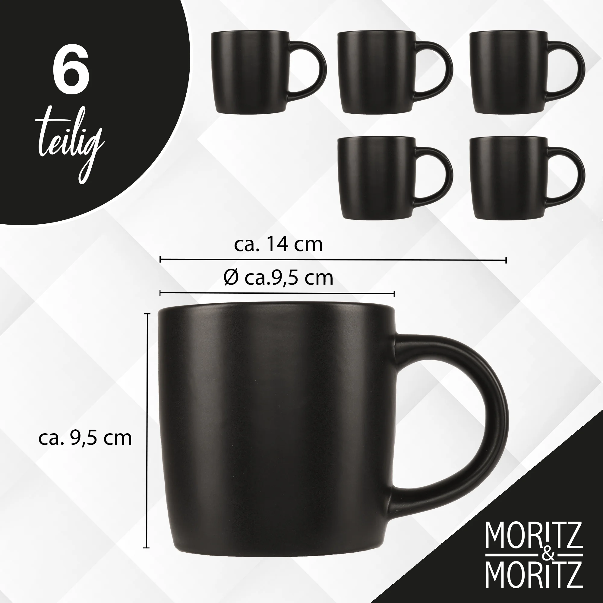 Schwarz-weißes Nordic Kaffeetassen-Set mit 6 eleganten Tassen 6-teiliges Nordic Kaffeetassen-Set in elegantem Schwarz auf weißem Hintergrund, perfekt für stilvolle Kaffee-Genießer