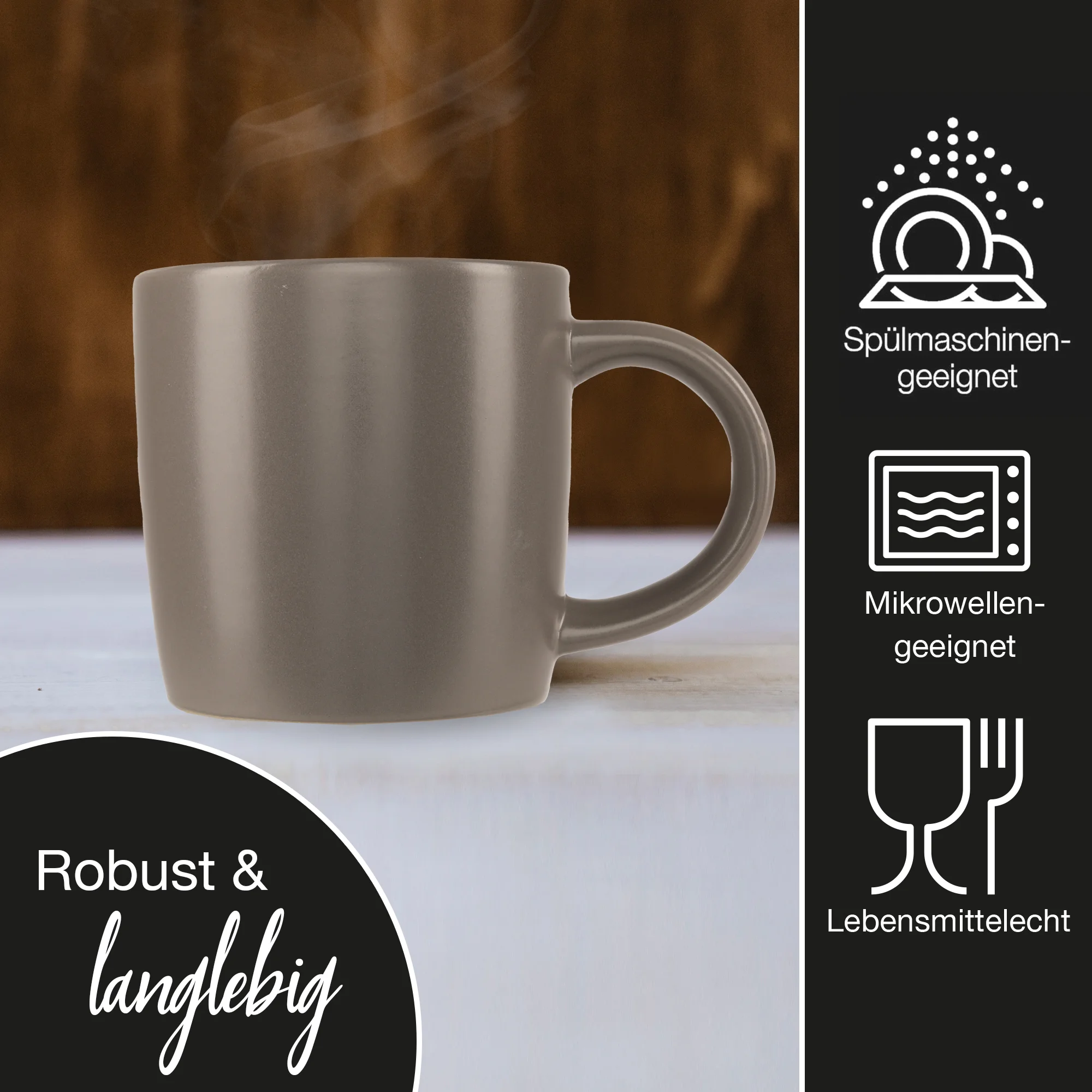 Sechsteiliges Nordic-Kaffeetassen-Set in Grau, bestehend aus sechs identischen Tassen, matter Oberfläche