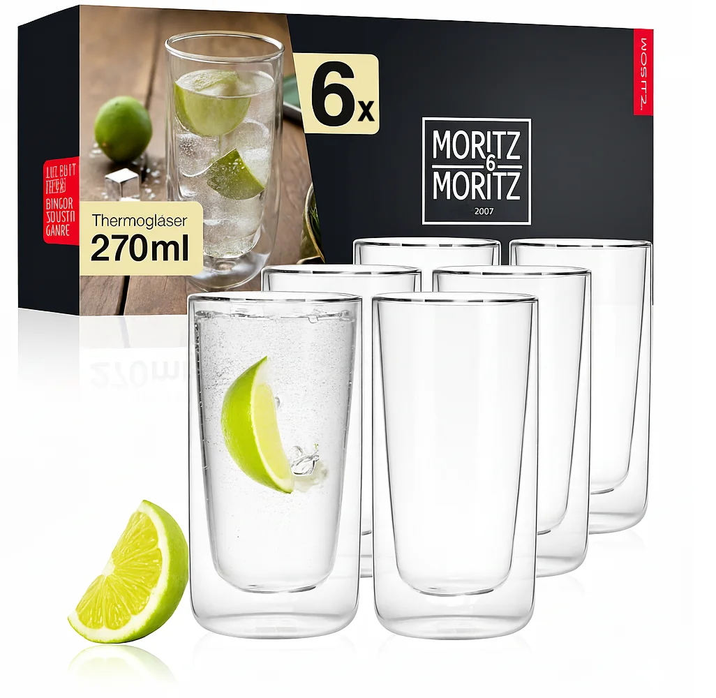 Trinkgläser Set 6-teilig 270ml, vor weißem Hintergrund